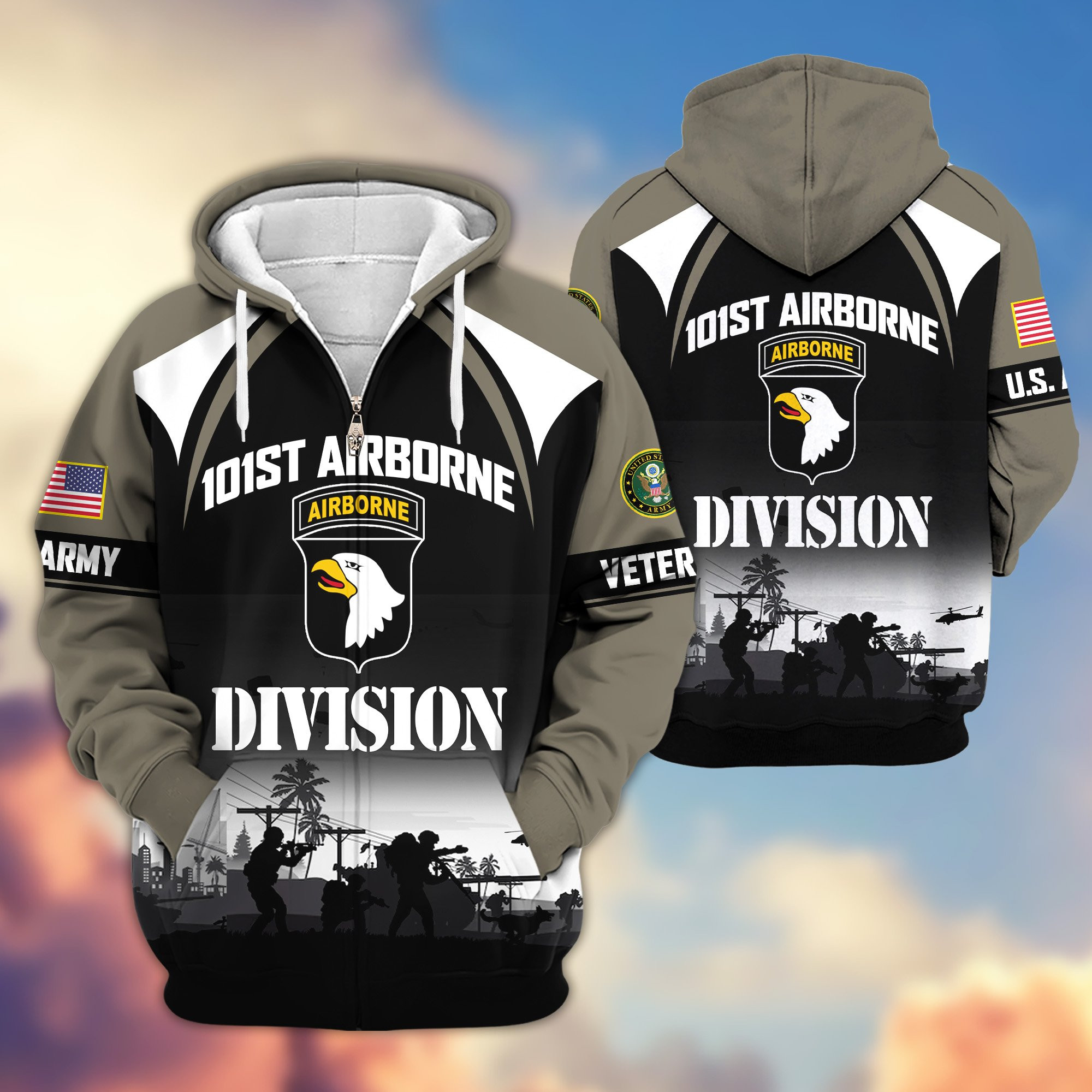 Premium 101st Airborne Division Zip Up Hoodie VPVC620043, Gifts For Army Veteran, Gifts For Father’s Day, Veterans Day