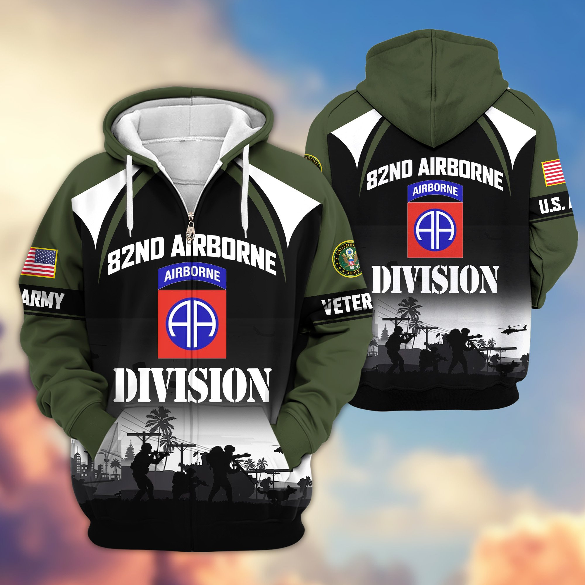 Premium 82nd Airborne Zip Up Hoodie VPVC620045, Gifts For Army Veteran, Gifts For Father’s Day, Veterans Day