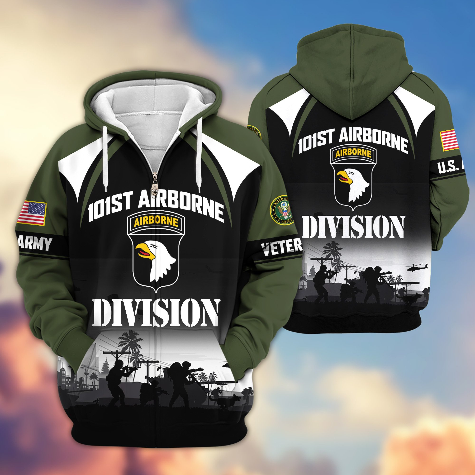 Premium 101st Airborne Division Zip Up Hoodie VPVC620046, Gifts For Army Veteran, Gifts For Father’s Day, Veterans Day