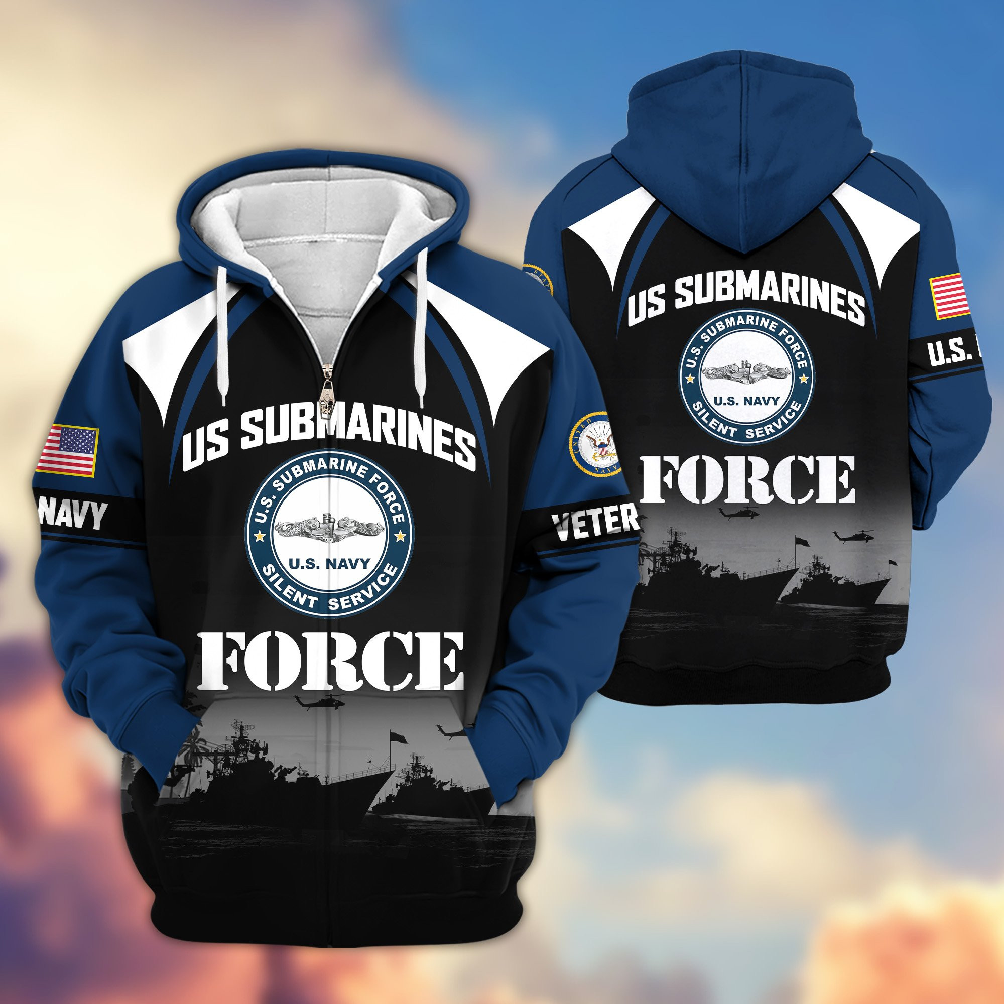 Premium US Submarine Zip Up Hoodie VPVC620047, Gifts For Navy Veteran, Gifts For Father’s Day, Veterans Day