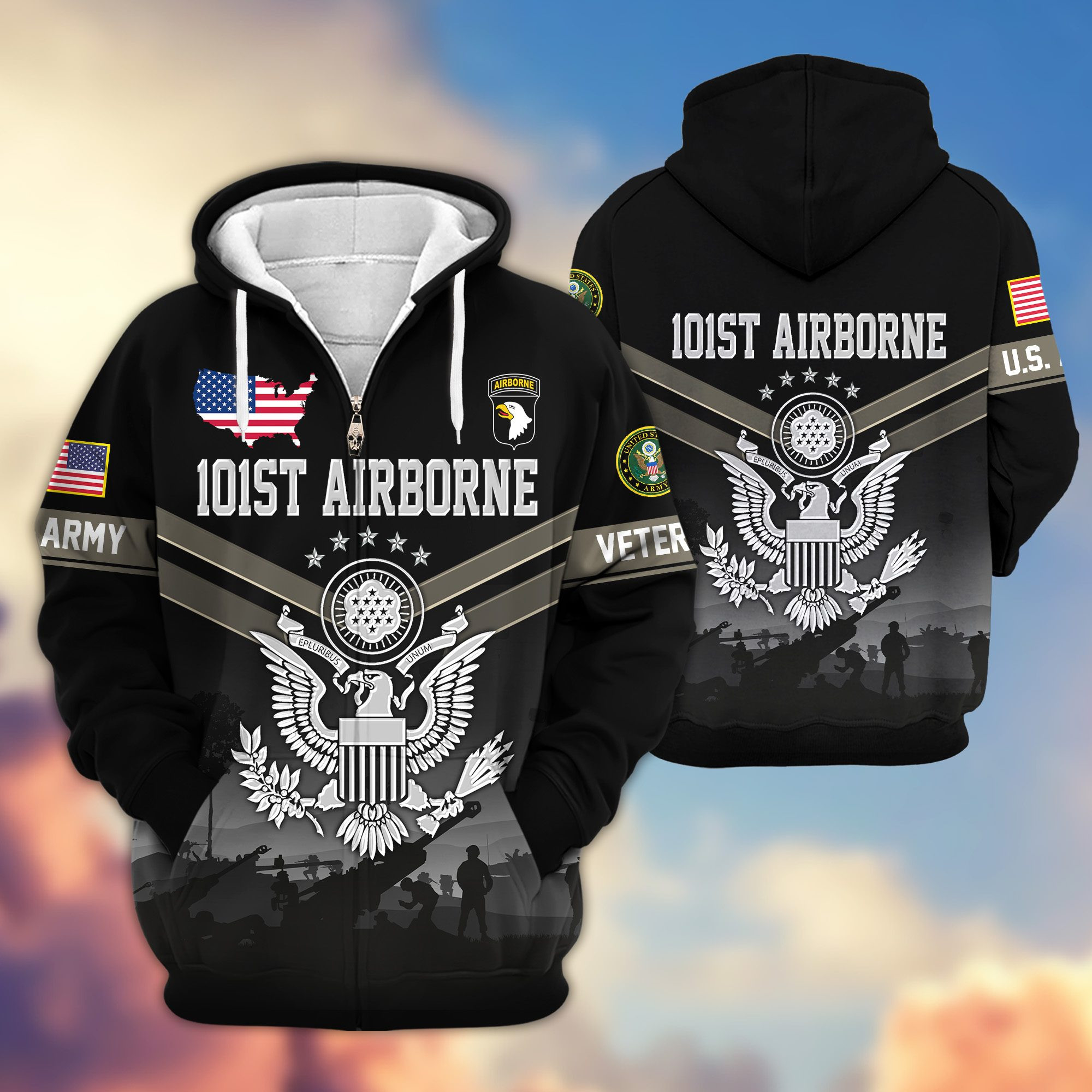 Premium 101st Airborne Division Zip Up Hoodie VPVC620053, Gifts For Army Veteran, Gifts For Father’s Day, Veterans Day