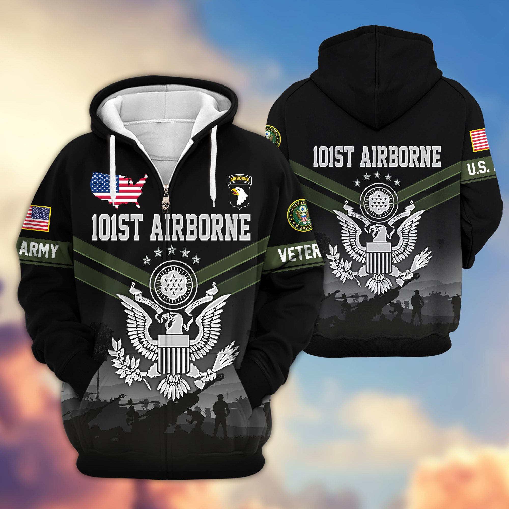 Premium 101st Airborne Division Zip Up Hoodie VPVC620056, Gifts For Army Veteran, Gifts For Father’s Day, Veterans Day
