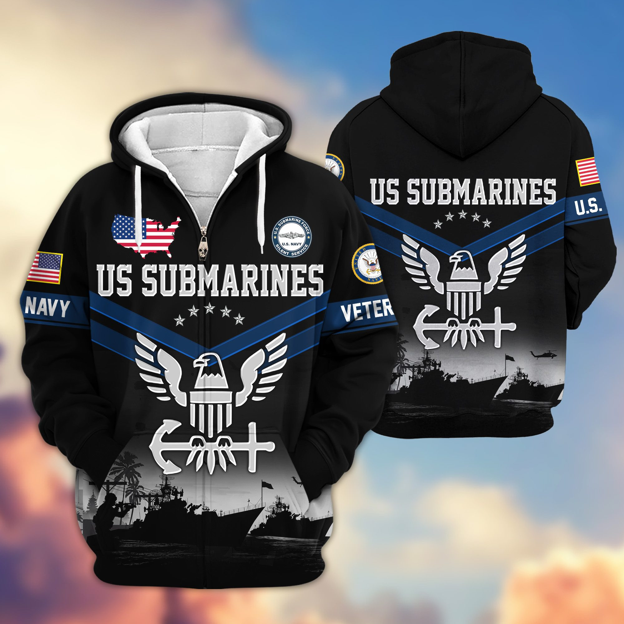 Premium US Submarine Zip Up Hoodie VPVC620057, Gifts For Navy Veteran, Gifts For Father’s Day, Veterans Day