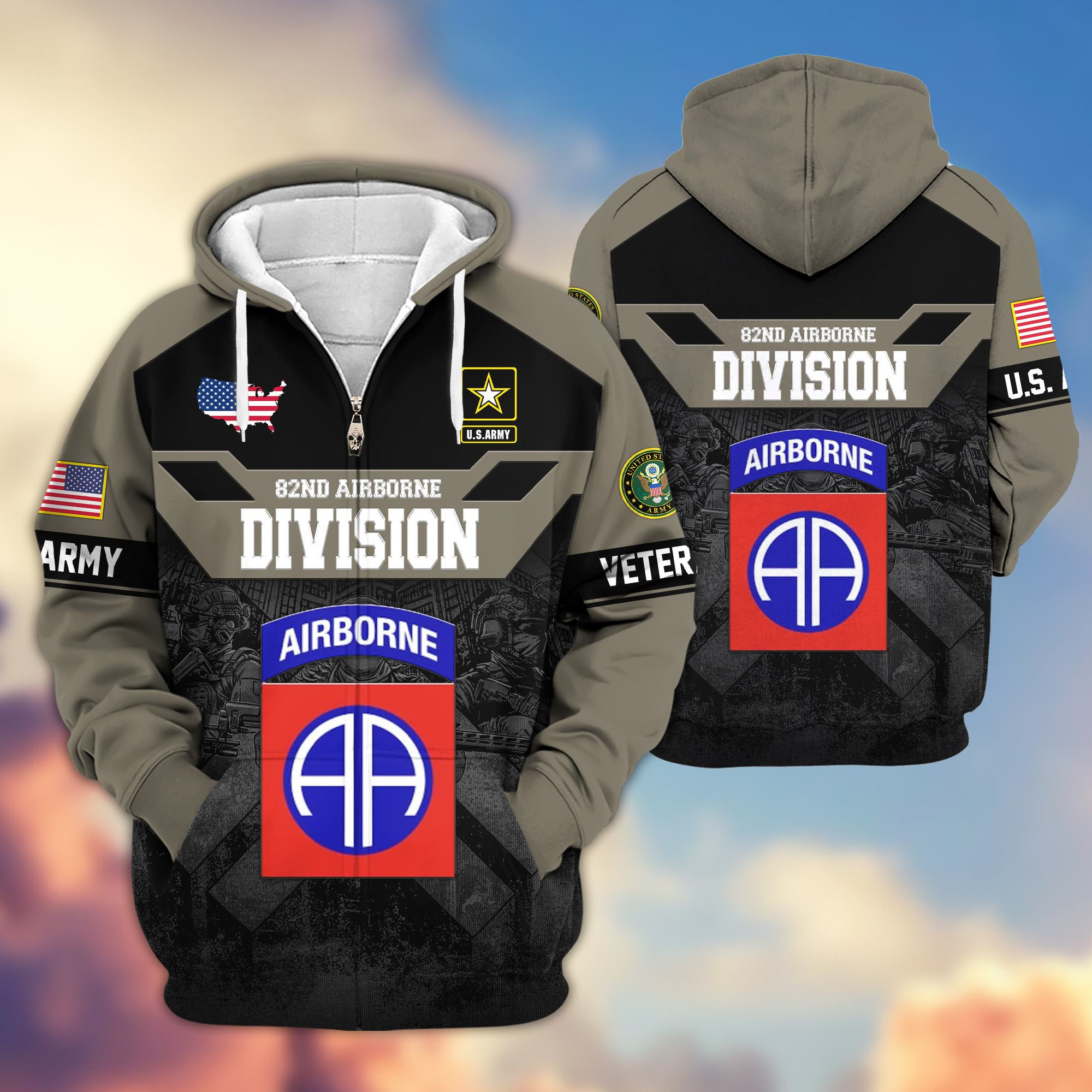 Premium 82nd Airborne Zip Up Hoodie VPVC620062, Gifts For Army Veteran, Gifts For Father’s Day, Veterans Day