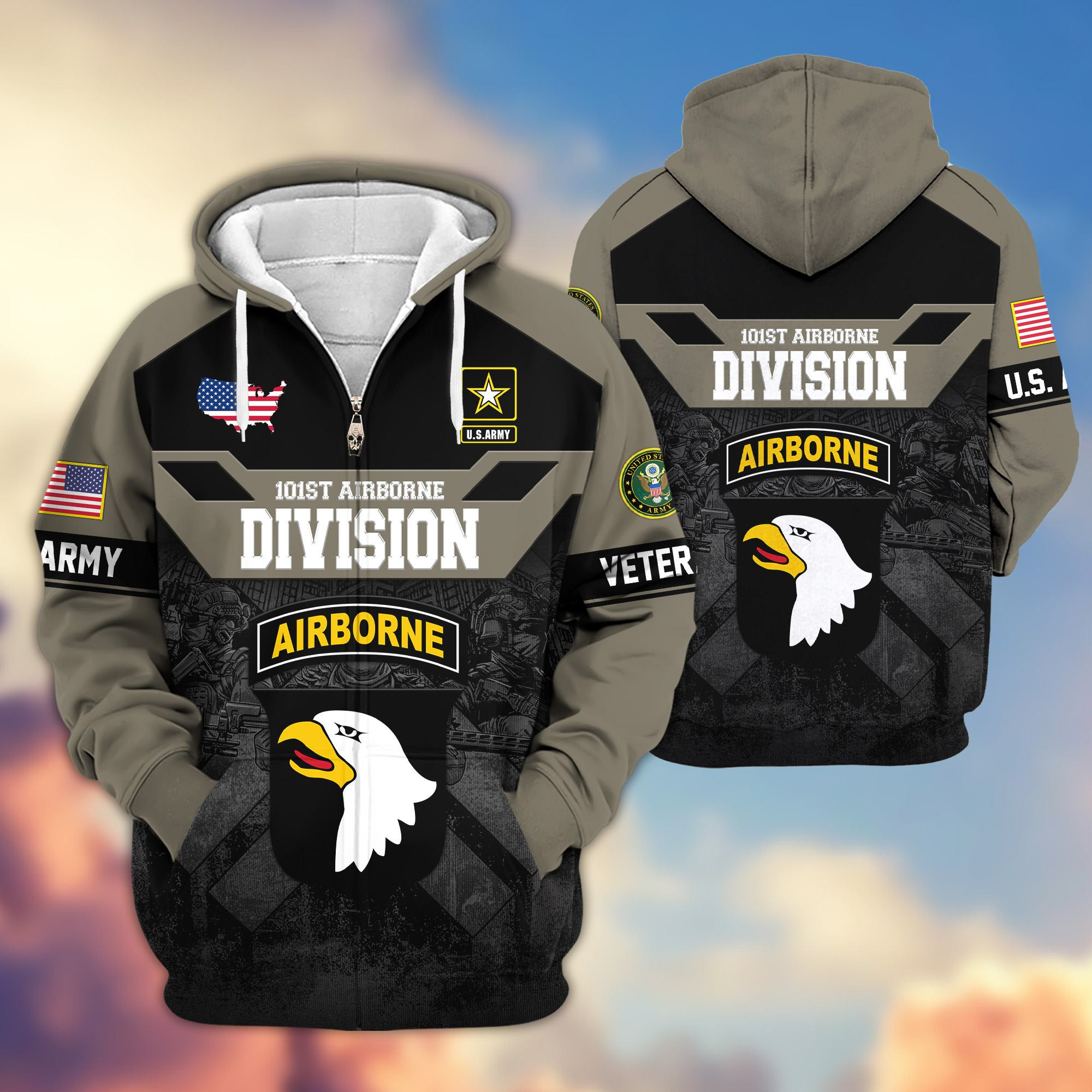Premium 101st Airborne Division Zip Up Hoodie VPVC620063, Gifts For Army Veteran, Gifts For Father’s Day, Veterans Day