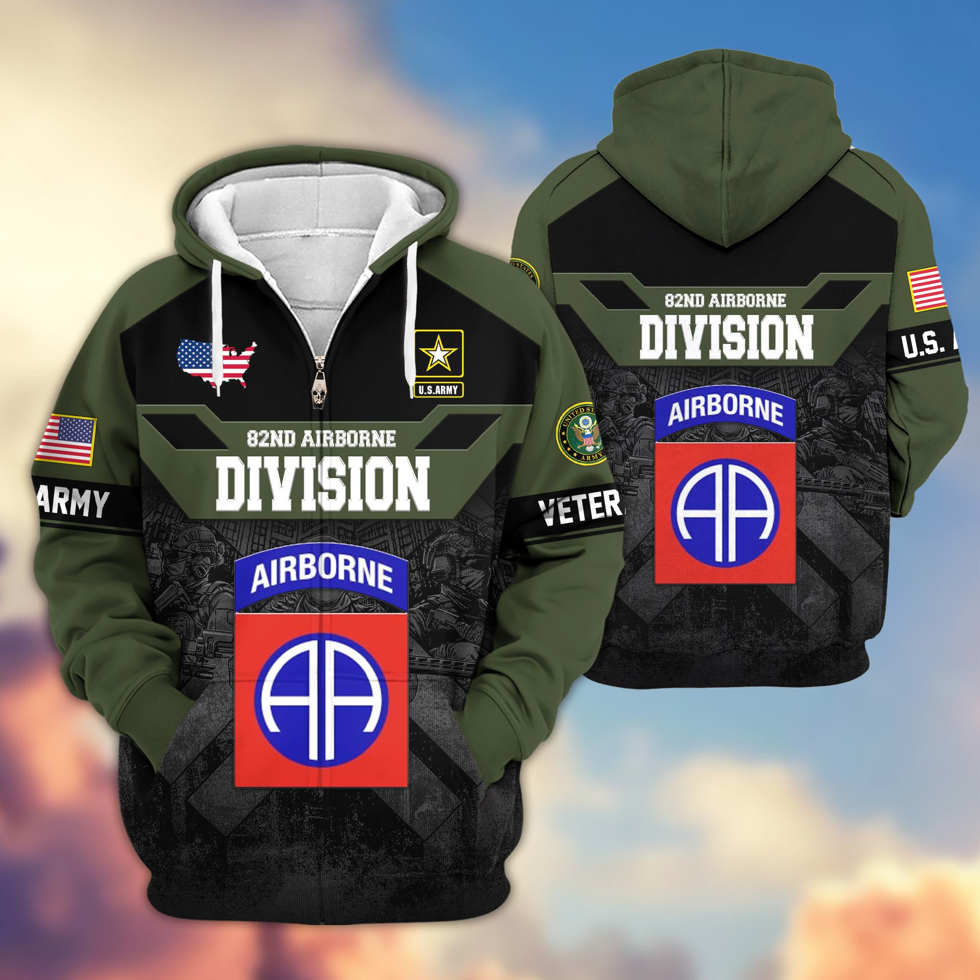 Premium 82nd Airborne Zip Up Hoodie VPVC620065, Gifts For Army Veteran, Gifts For Father’s Day, Veterans Day