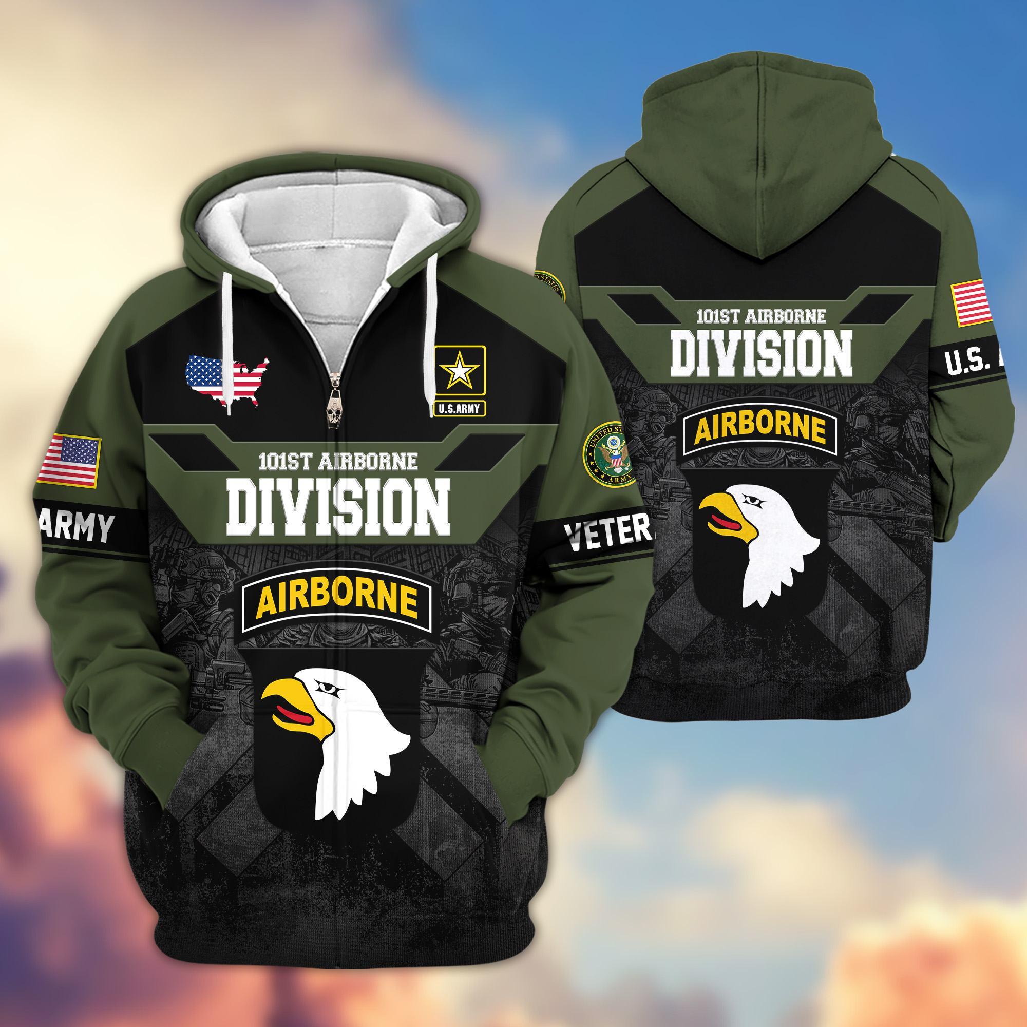 Premium 101st Airborne Division Zip Up Hoodie VPVC620066, Gifts For Army Veteran, Gifts For Father’s Day, Veterans Day