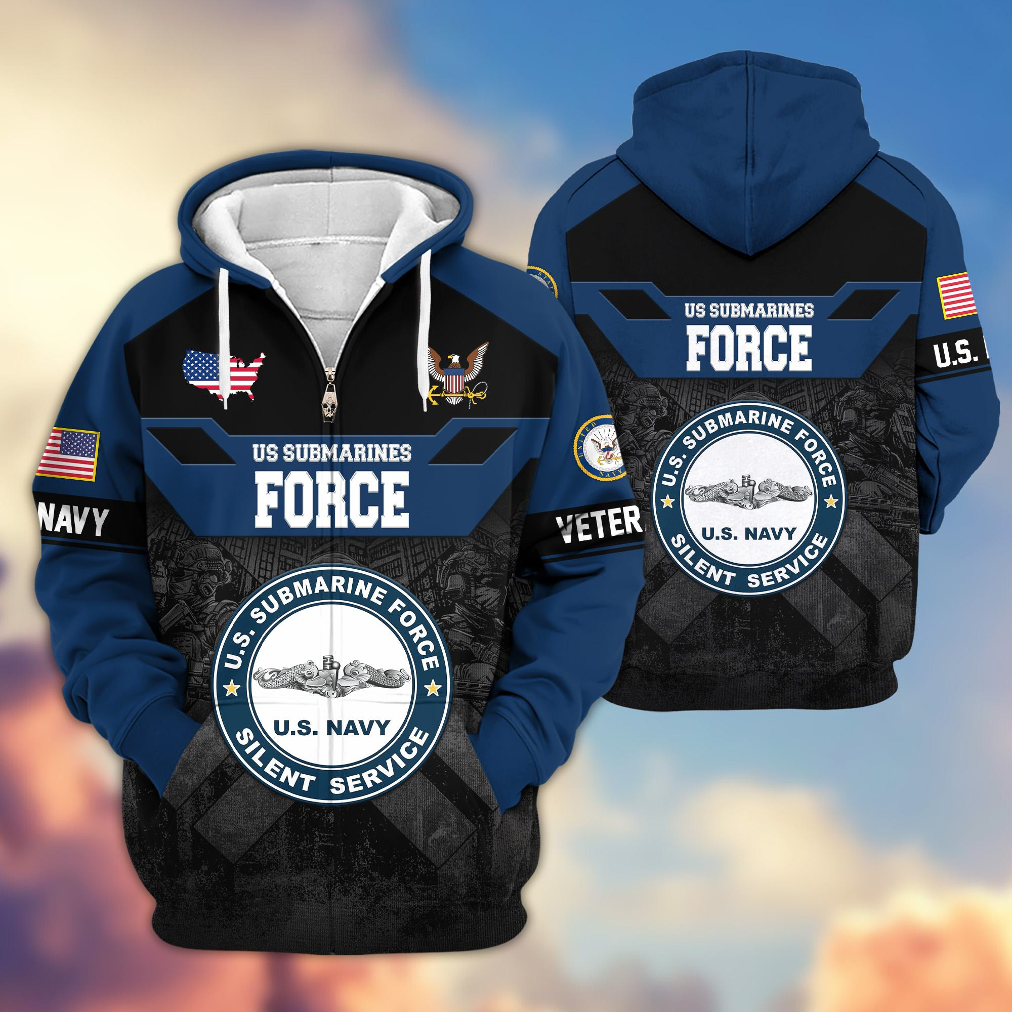 Premium US Submarine Zip Up Hoodie VPVC620067, Gifts For Navy Veteran, Gifts For Father’s Day, Veterans Day