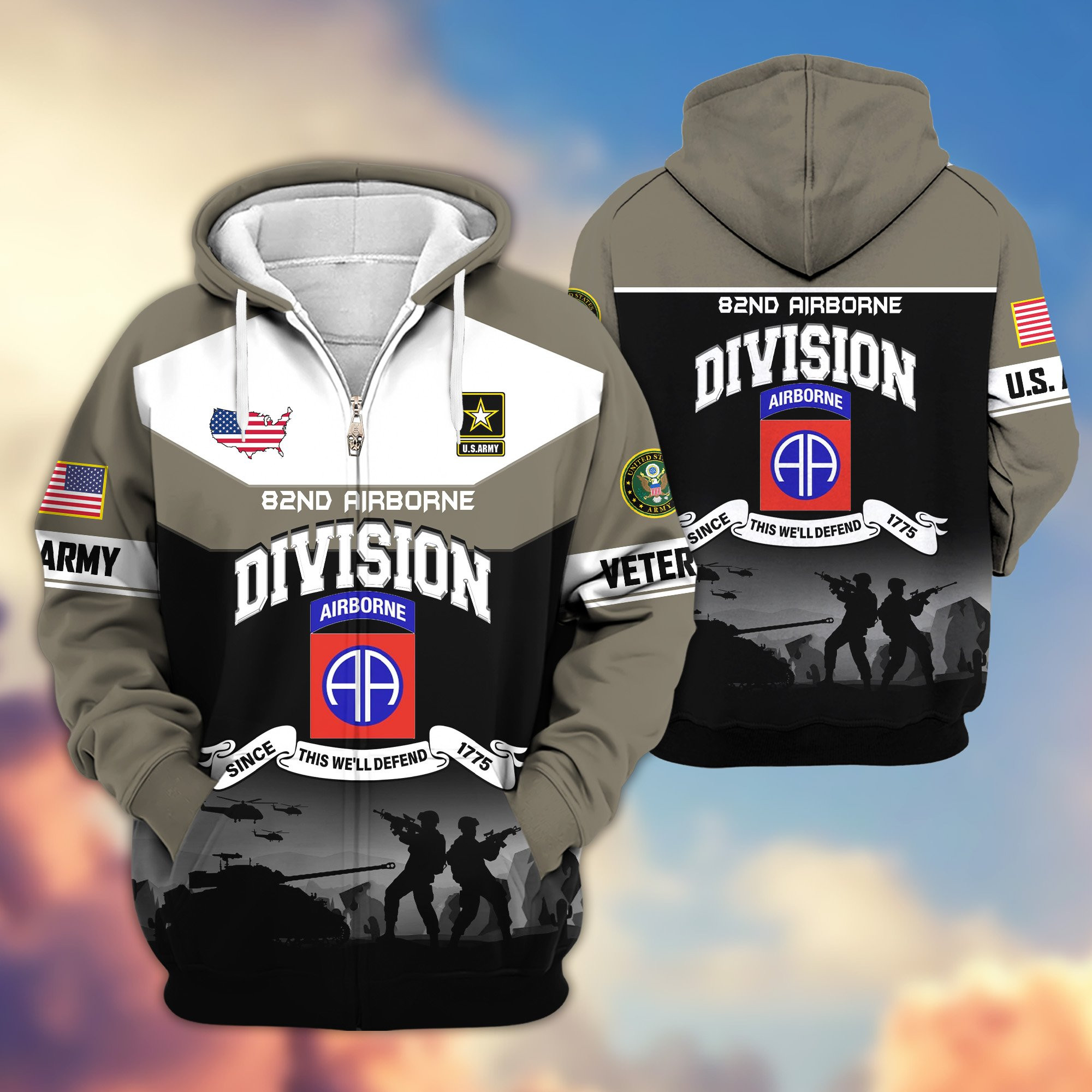 Premium 82nd Airborne Zip Up Hoodie VPVC620072, Gifts For Army Veteran, Gifts For Father’s Day, Veterans Day
