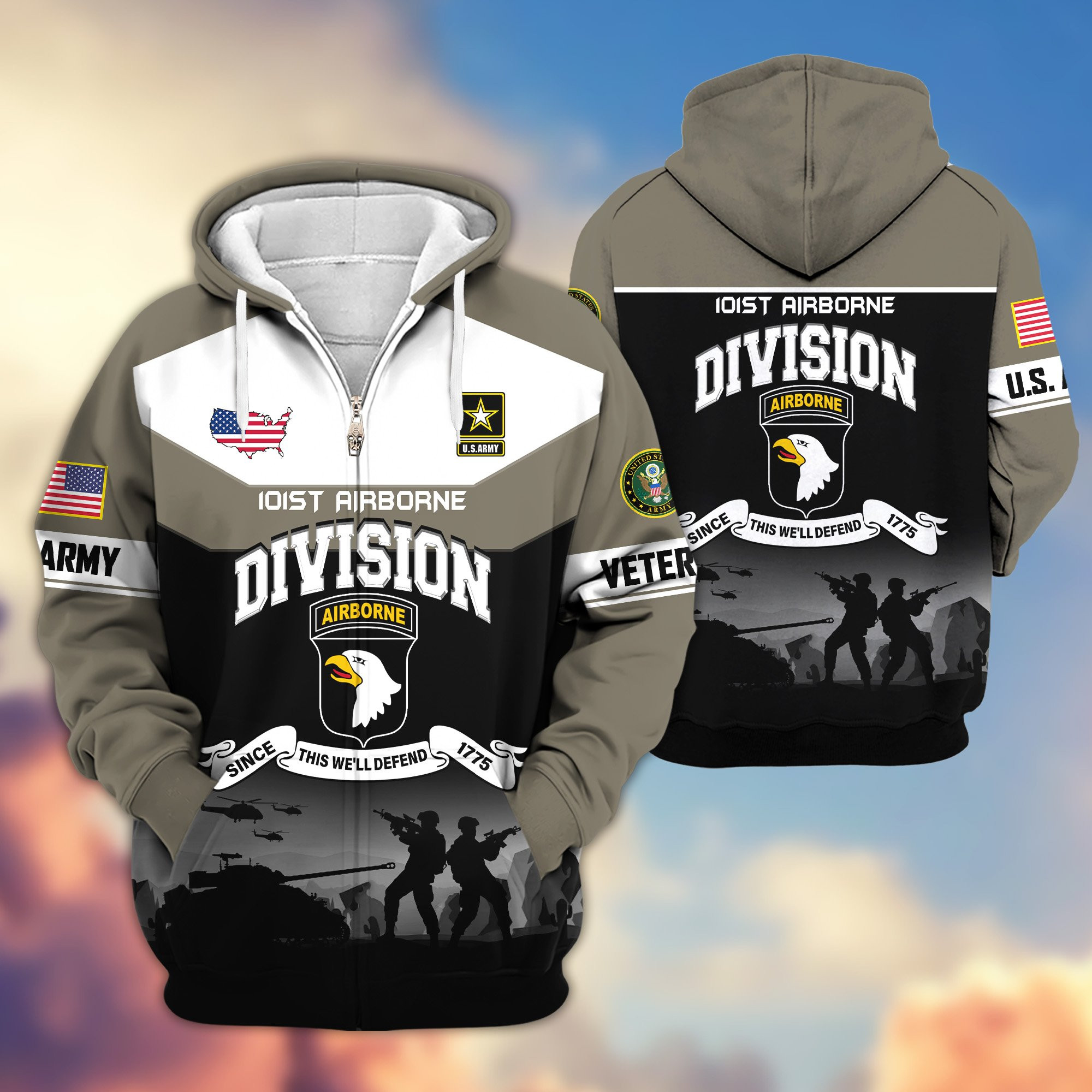 Premium 101st Airborne Division Zip Up Hoodie VPVC620073, Gifts For Army Veteran, Gifts For Father’s Day, Veterans Day