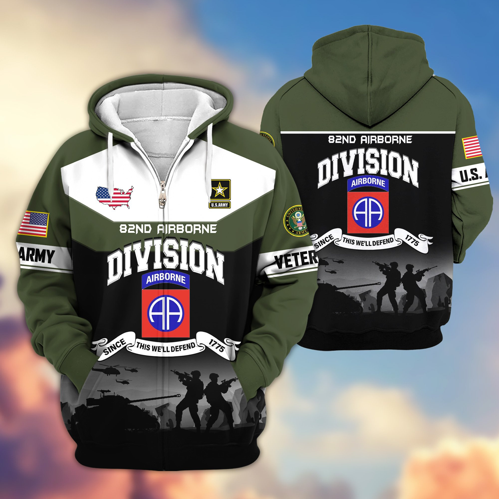 Premium 82nd Airborne Zip Up Hoodie VPVC620075, Gifts For Army Veteran, Gifts For Father’s Day, Veterans Day