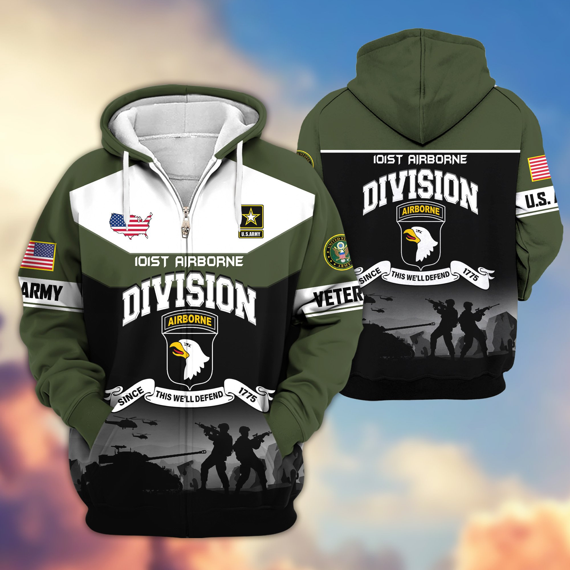 Premium 101st Airborne Division Zip Up Hoodie VPVC620076, Gifts For Army Veteran, Gifts For Father’s Day, Veterans Day