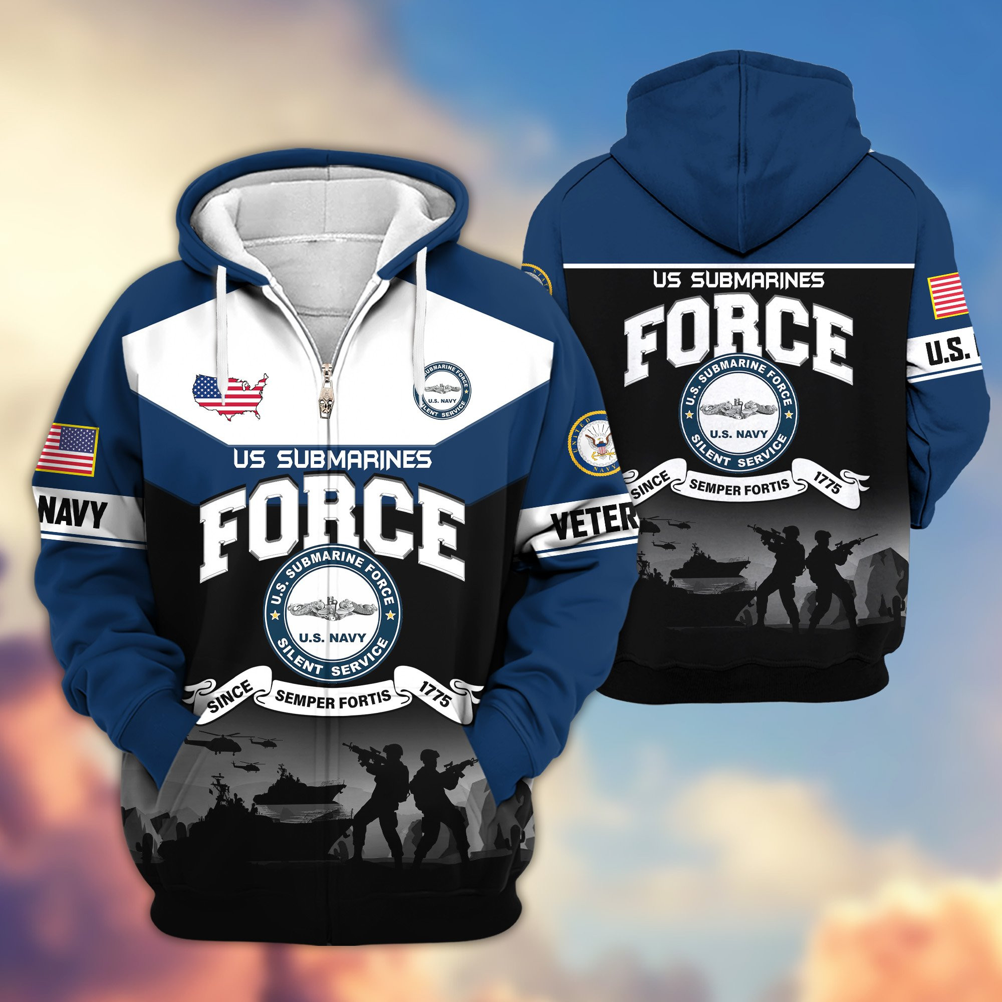Premium US Submarine Zip Up Hoodie VPVC620077, Gifts For Navy Veteran, Gifts For Father’s Day, Veterans Day