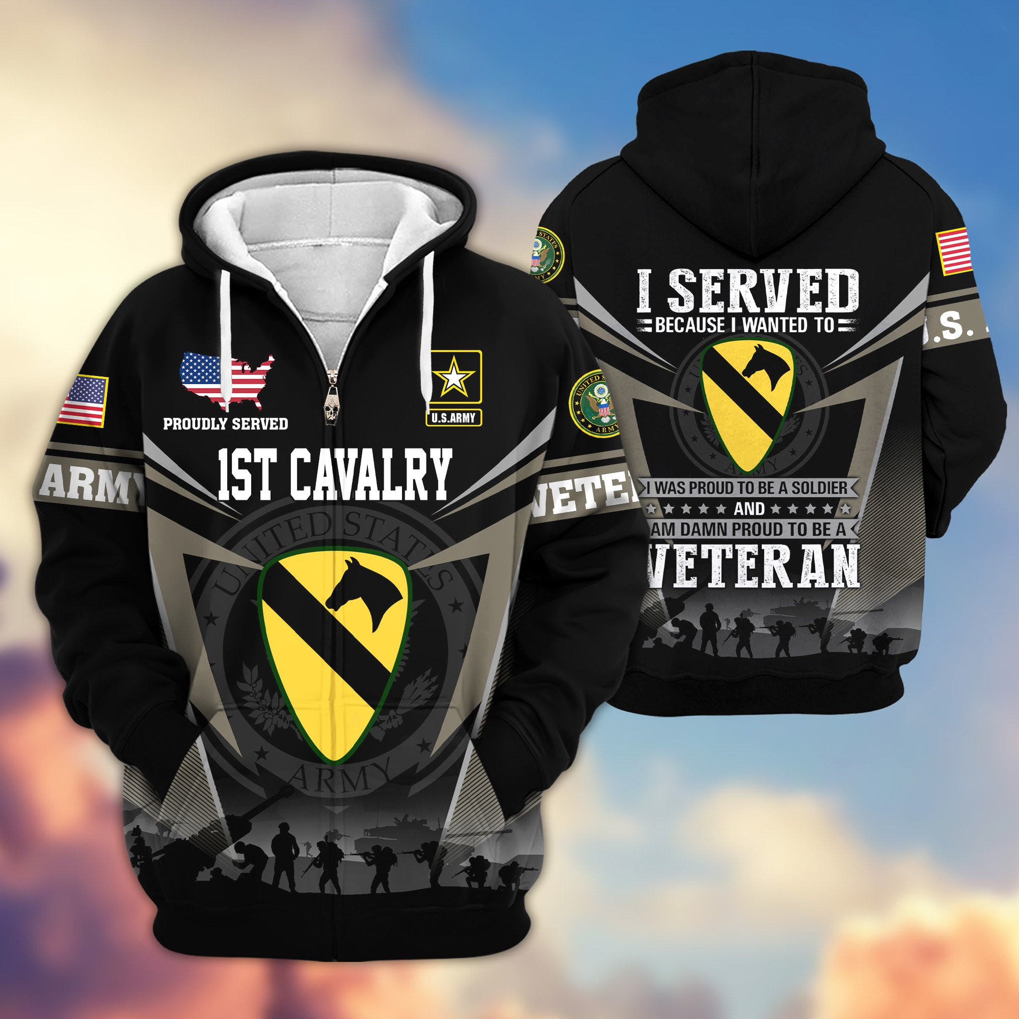 Premium 1st Cavalry Division Zip Up Hoodie VPVC620081, Gifts For Army Veteran, Gifts For Father’s Day, Veterans Day