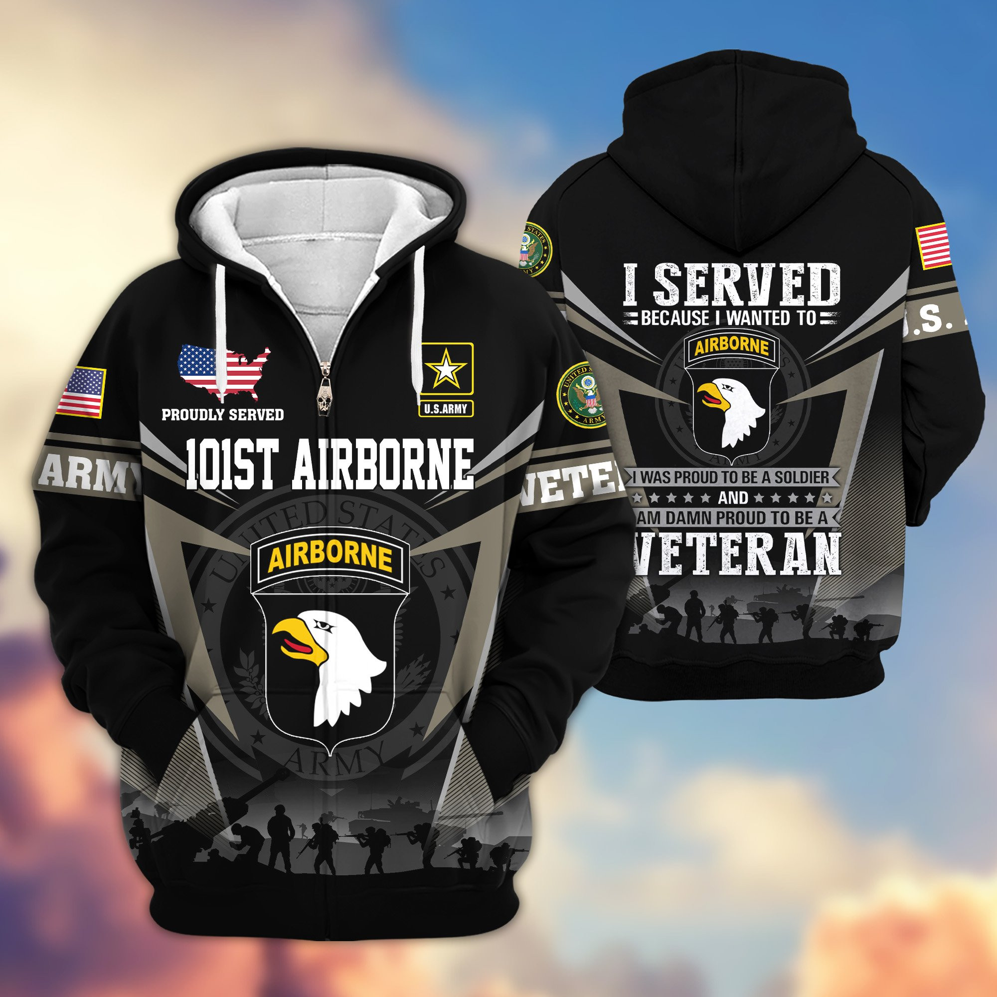 Premium 101st Airborne Division Zip Up Hoodie VPVC620083, Gifts For Army Veteran, Gifts For Father’s Day, Veterans Day
