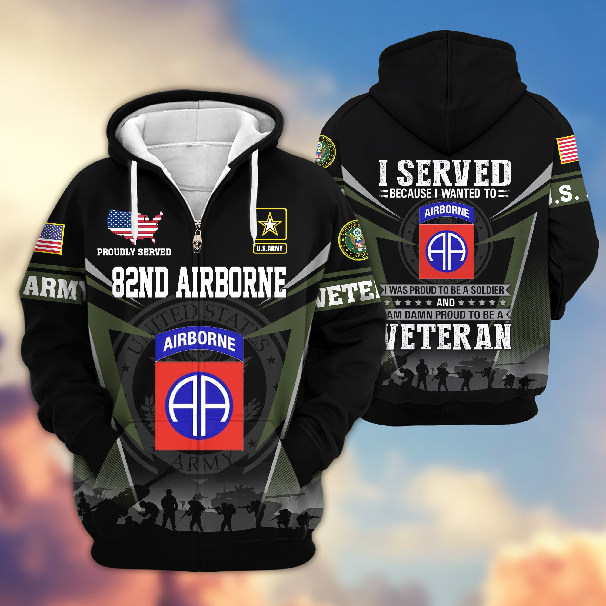 Premium 82nd Airborne Zip Up Hoodie VPVC620085, Gifts For Army Veteran, Gifts For Father’s Day, Veterans Day