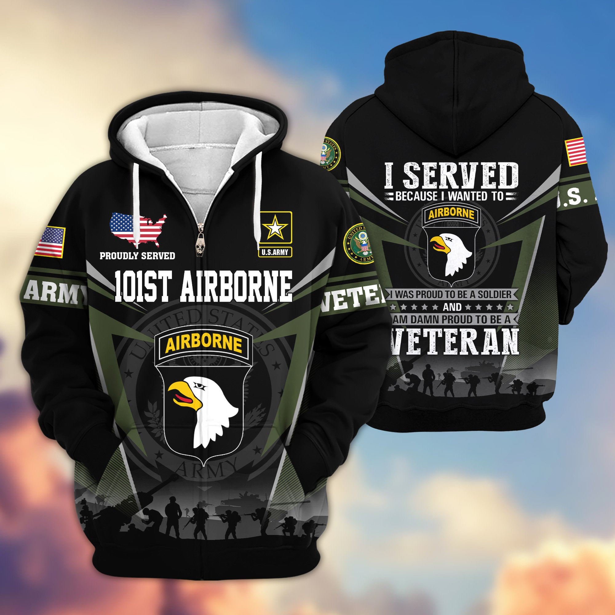 Premium 101st Airborne Division Zip Up Hoodie VPVC620086, Gifts For Army Veteran, Gifts For Father’s Day, Veterans Day