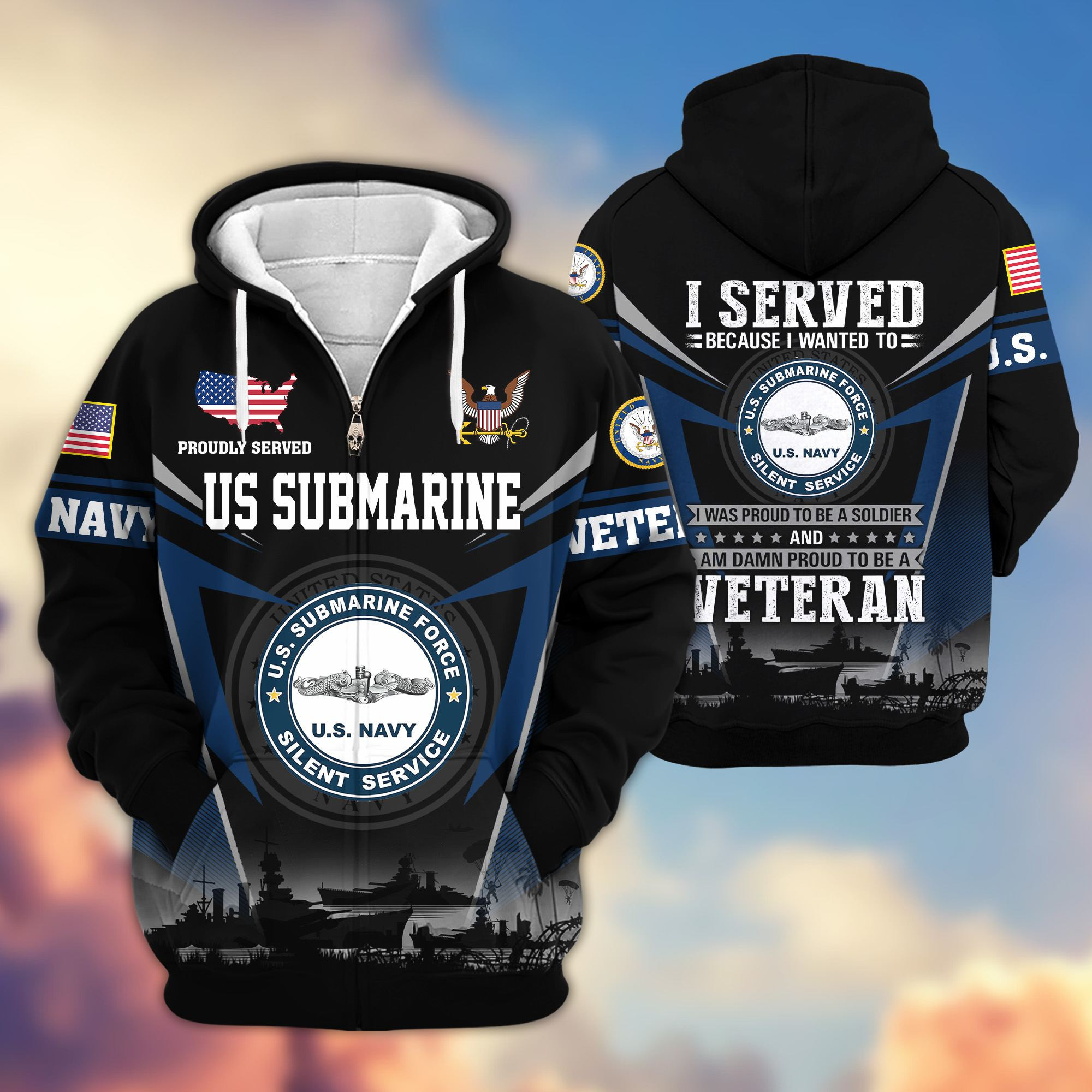 Premium US Submarine Zip Up Hoodie VPVC620087, Gifts For Navy Veteran, Gifts For Father’s Day, Veterans Day