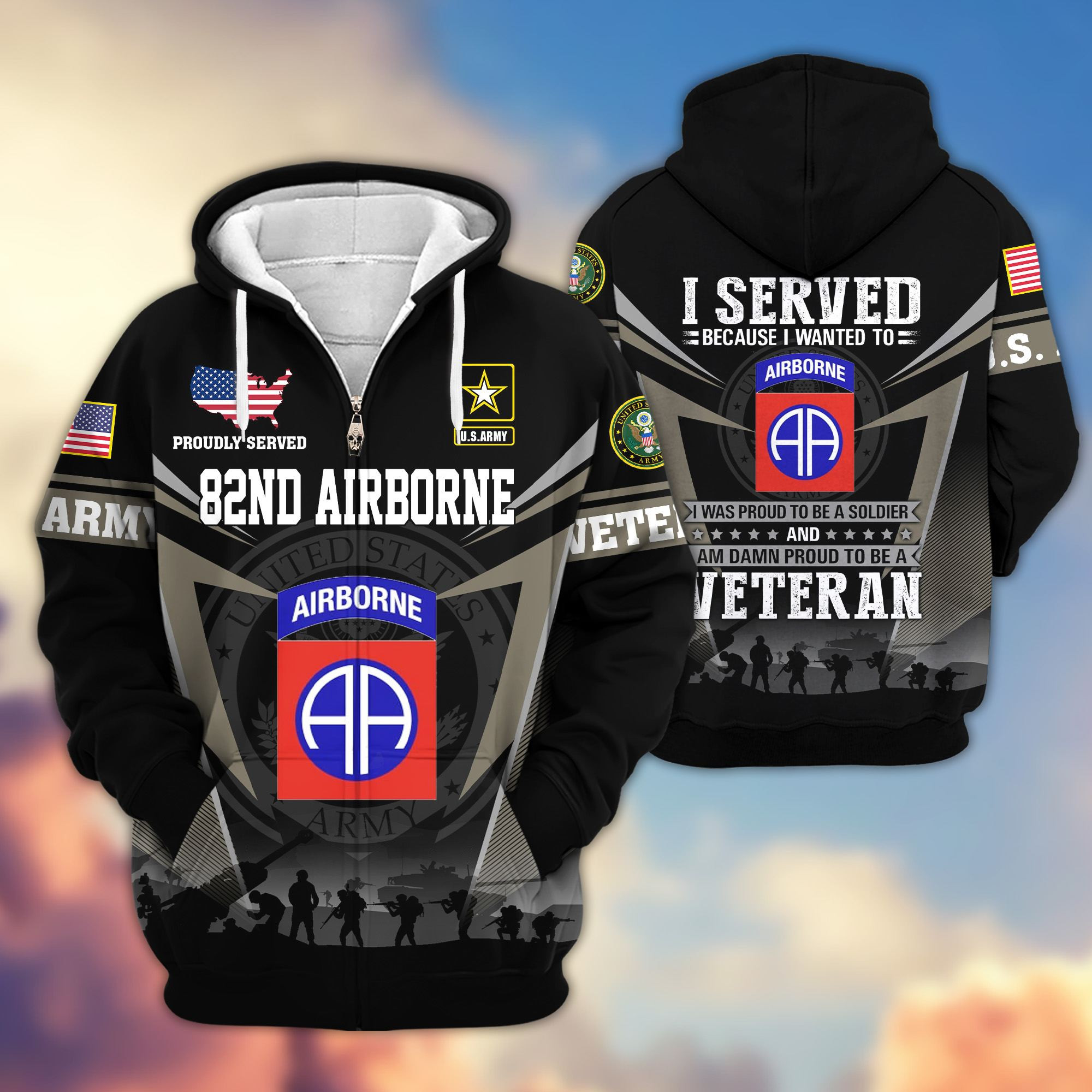 Premium 82nd Airborne Zip Up Hoodie VPVC620082, Gifts For Army Veteran, Gifts For Father’s Day, Veterans Day