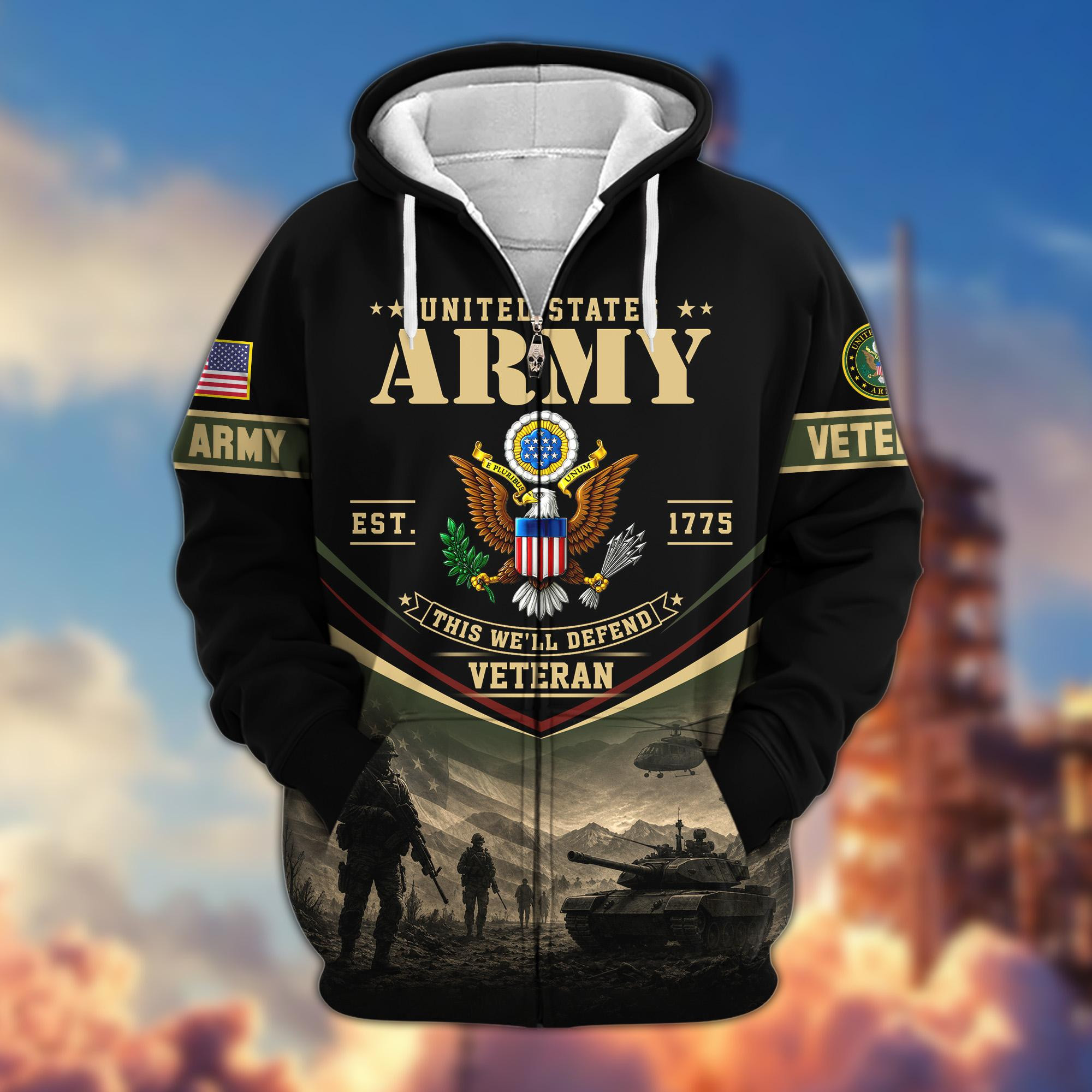 Premium US Veterans Zip Up Hoodie CPHN180812, Gifts For US Veterans, Gifts On Father’s Day, Veterans Day