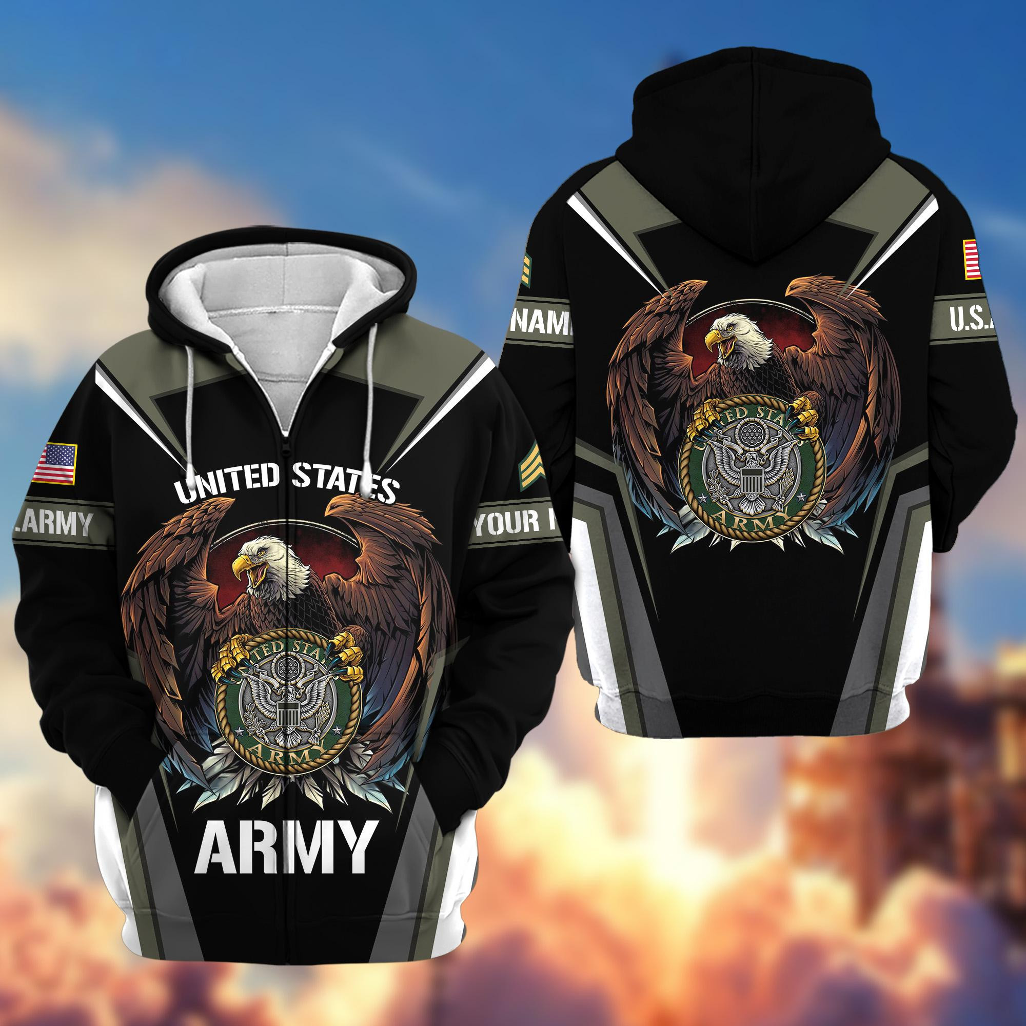 Premium Custom US Veterans Zip Up Hoodie DPVC260803, Gifts For US Veterans, Gifts For Veterans Day