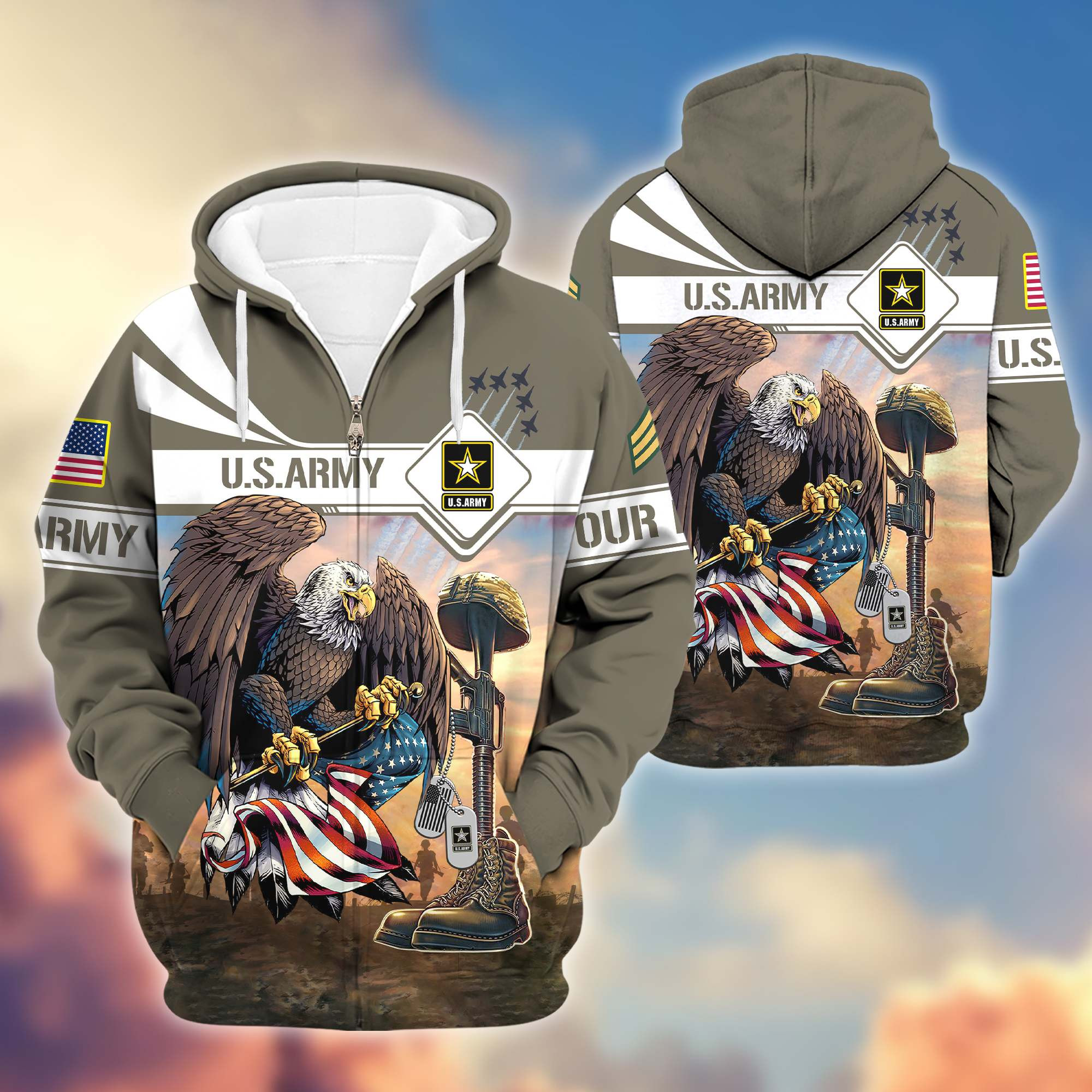 Premium Custom US Veterans Zip Up Hoodie DPVC270804, Gifts For US Veterans, Gifts For Veterans Day