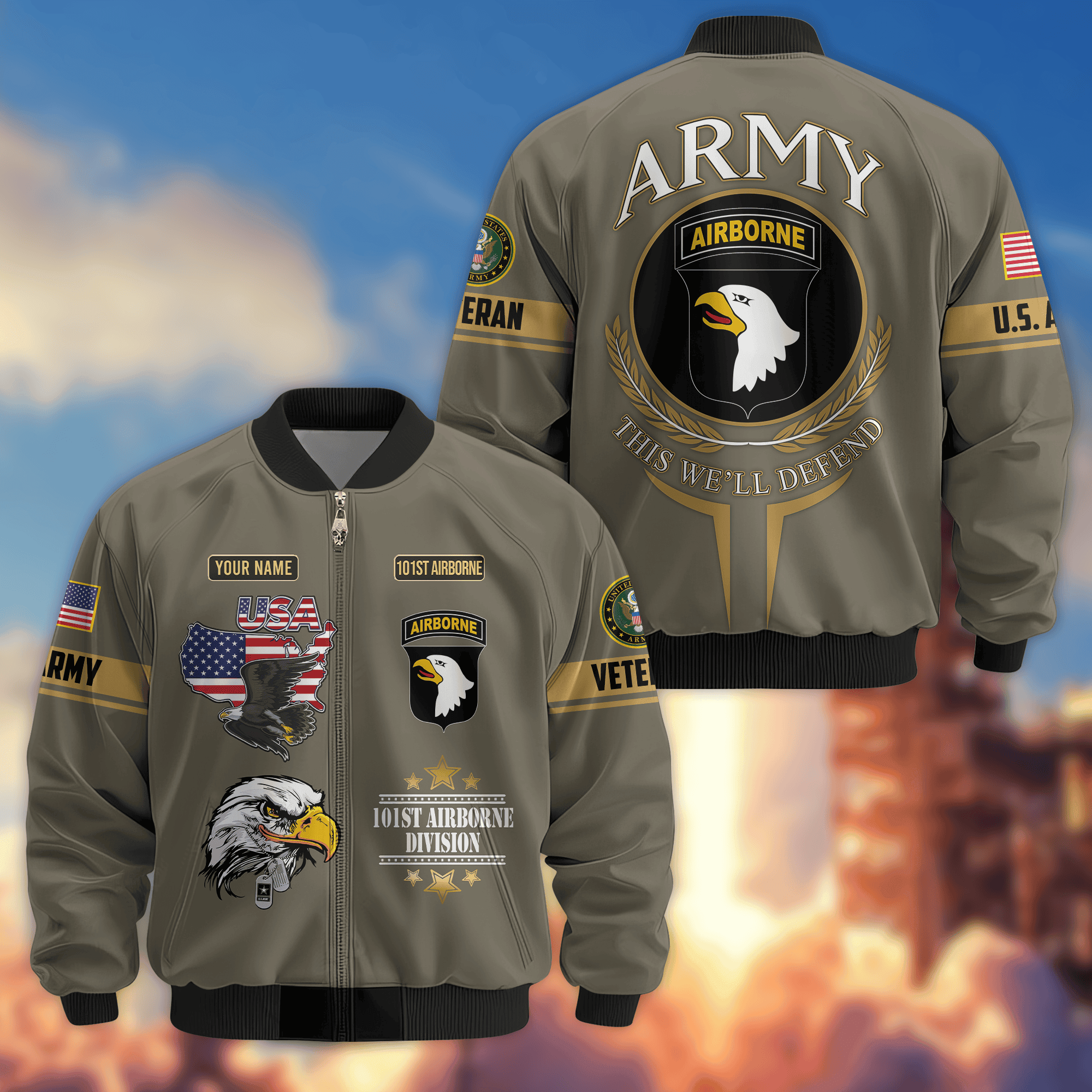 Premium Custom 101st Airborne Bomber Jacket VPVC800276, Waterproof Windbreaker Coat, Army Veteran Gift, Veterans Day Gift