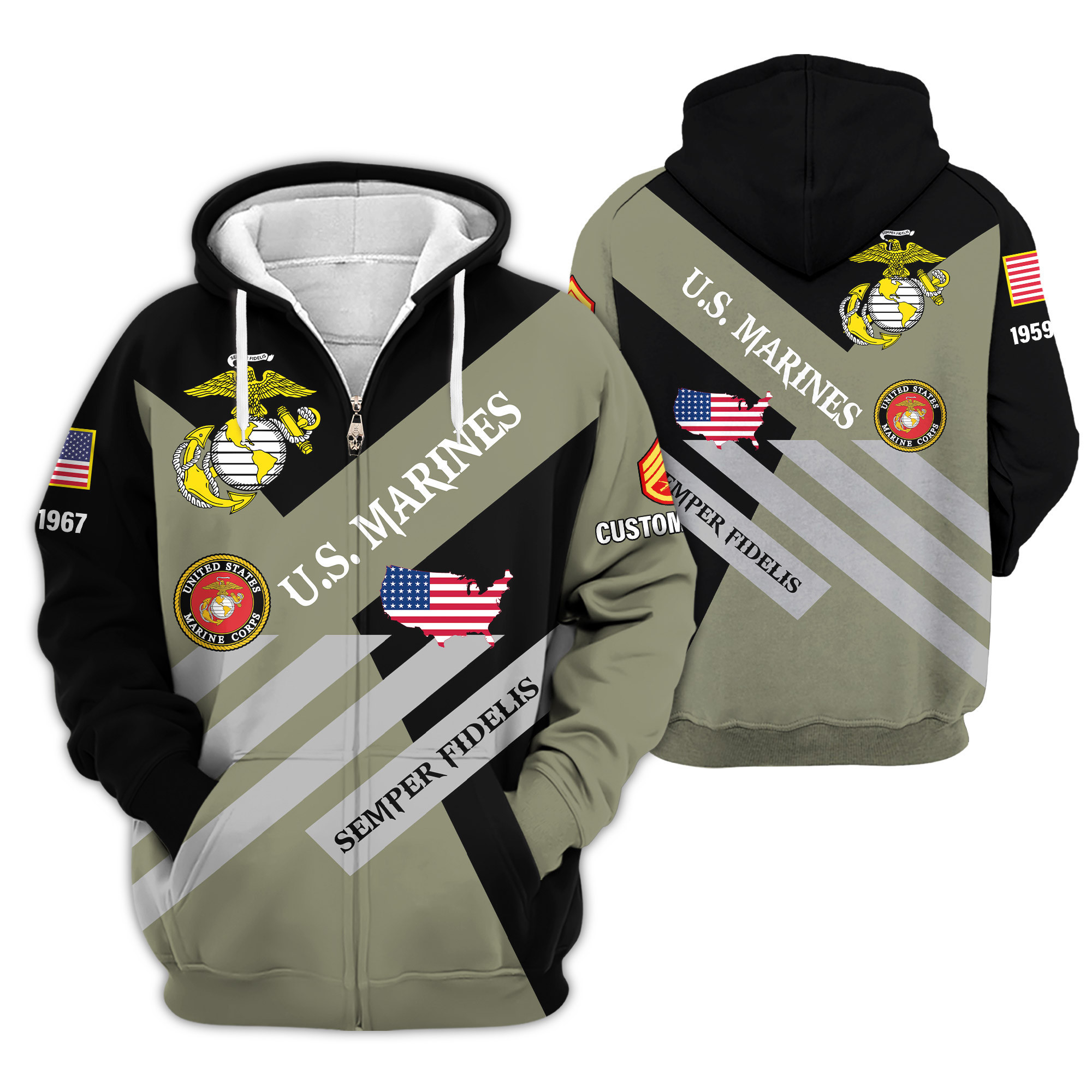 Premium Custom USMC Zip Up Hoodie VPVC610011, Gifts For Marine Veteran, Gifts For Veterans Day