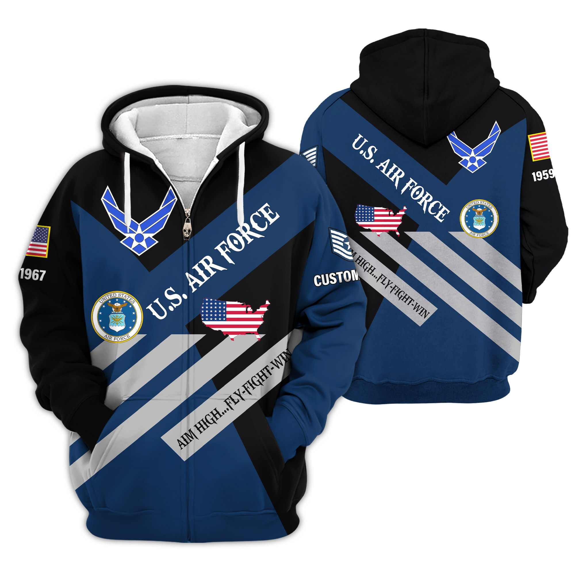 Premium Custom USAF Zip Up Hoodie VPVC610012, Gifts For Air Force Veteran, Gifts For Veterans Day