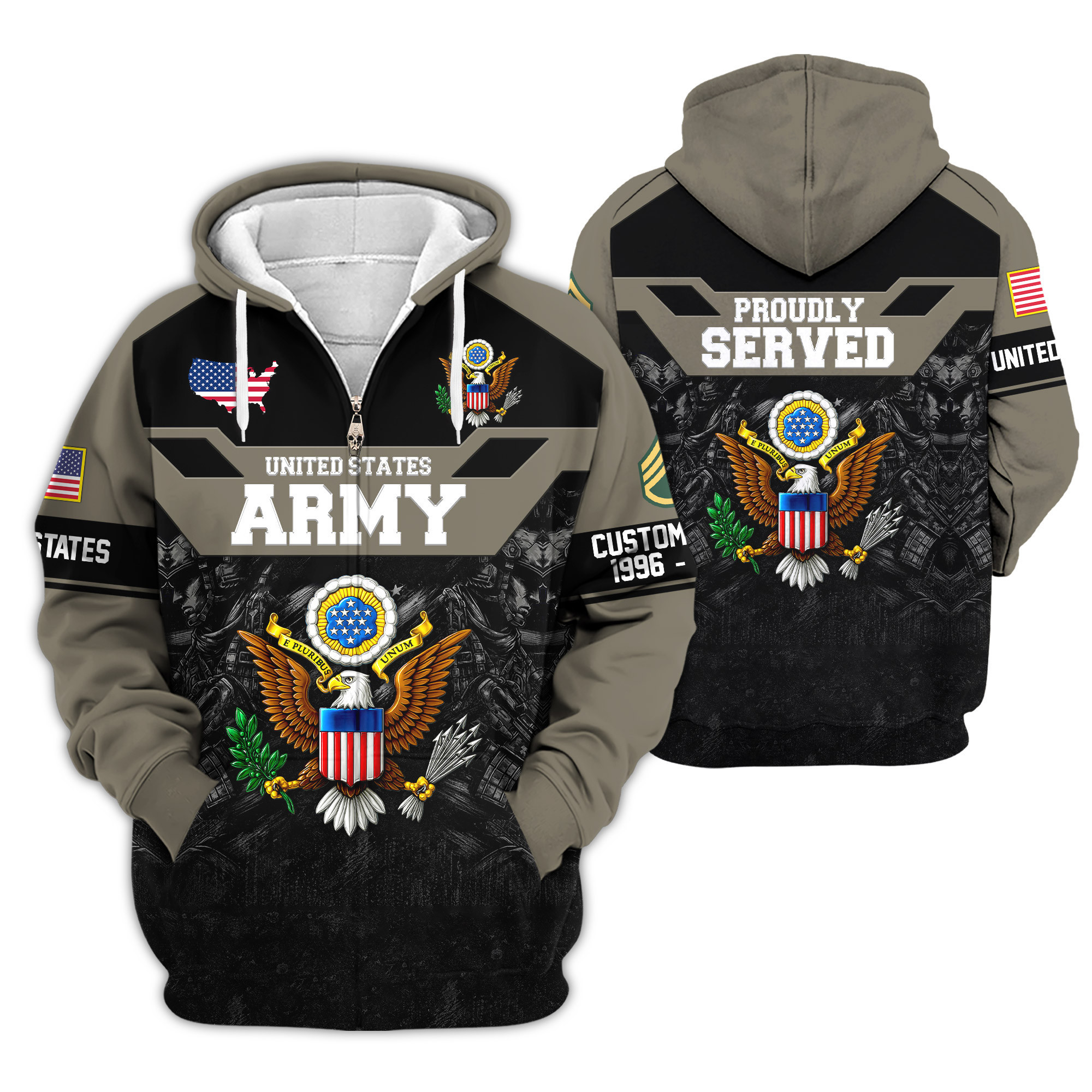 Premium Custom US Army Zip Up Hoodie VPVC610013, Gifts For Army Veteran, Gifts For Veterans Day