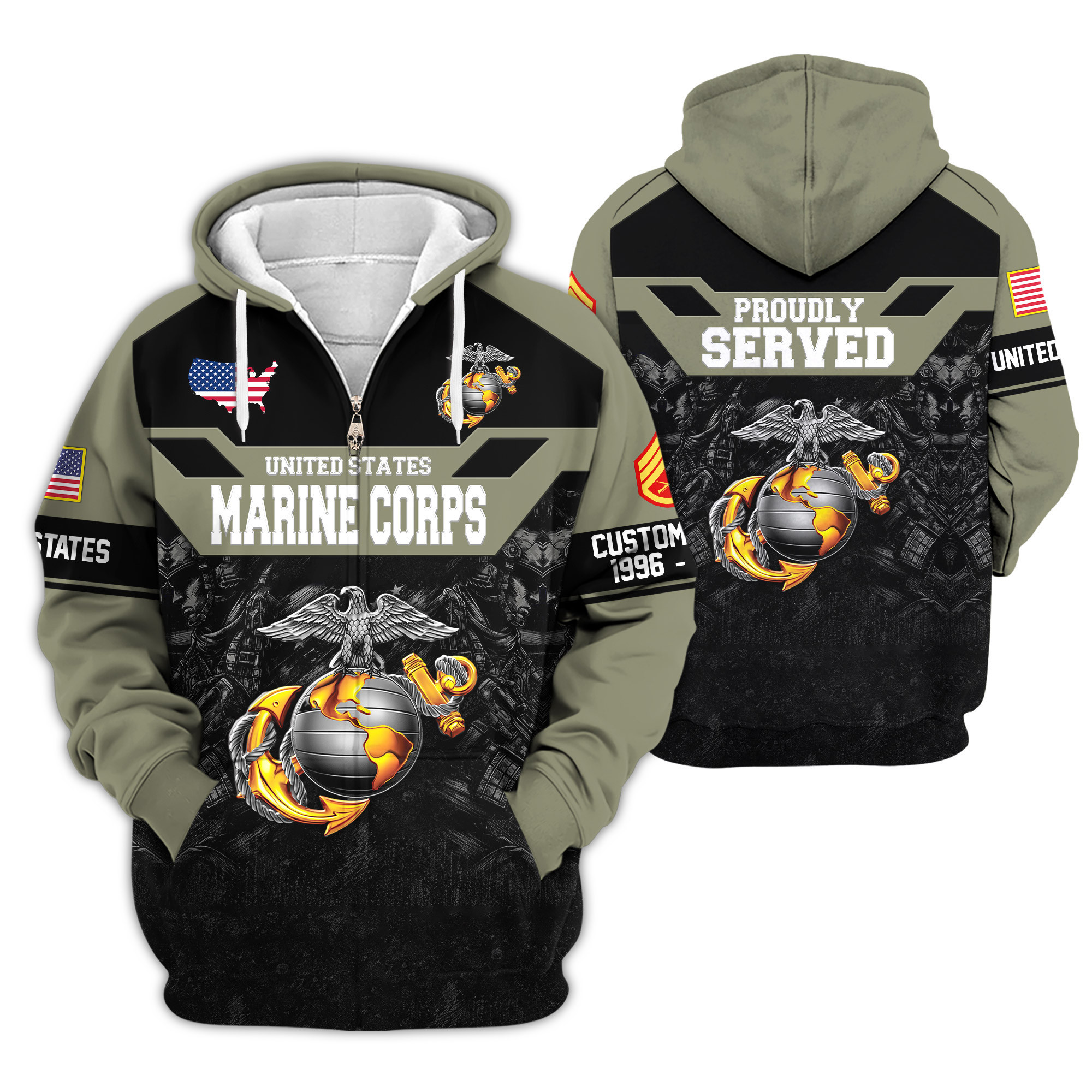 Premium Custom USMC Zip Up Hoodie VPVC610014, Gifts For Marine Veteran, Gifts For Veterans Day