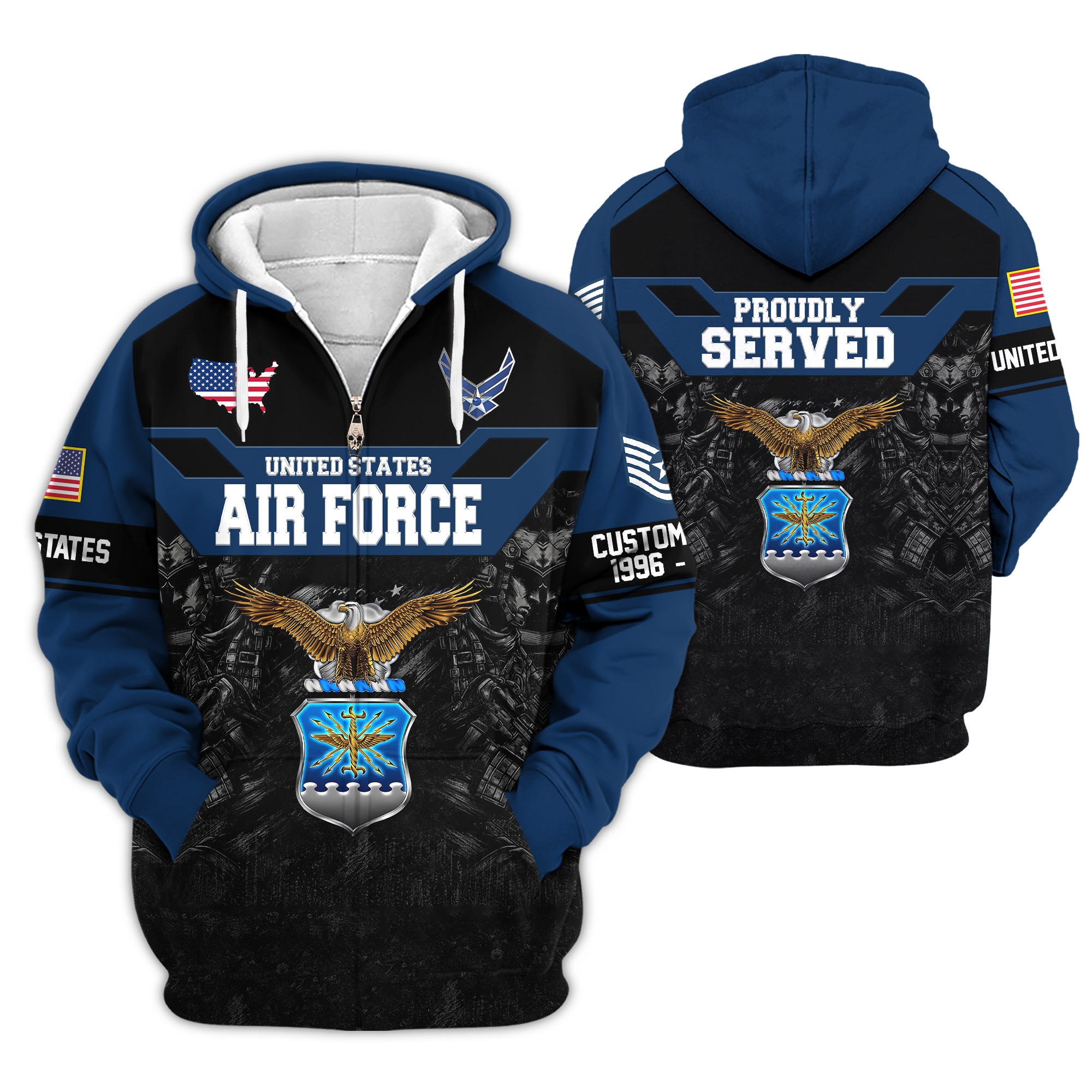 Premium Custom USAF Zip Up Hoodie VPVC610015, Gifts For Air Force Veteran, Gifts For Veterans Day