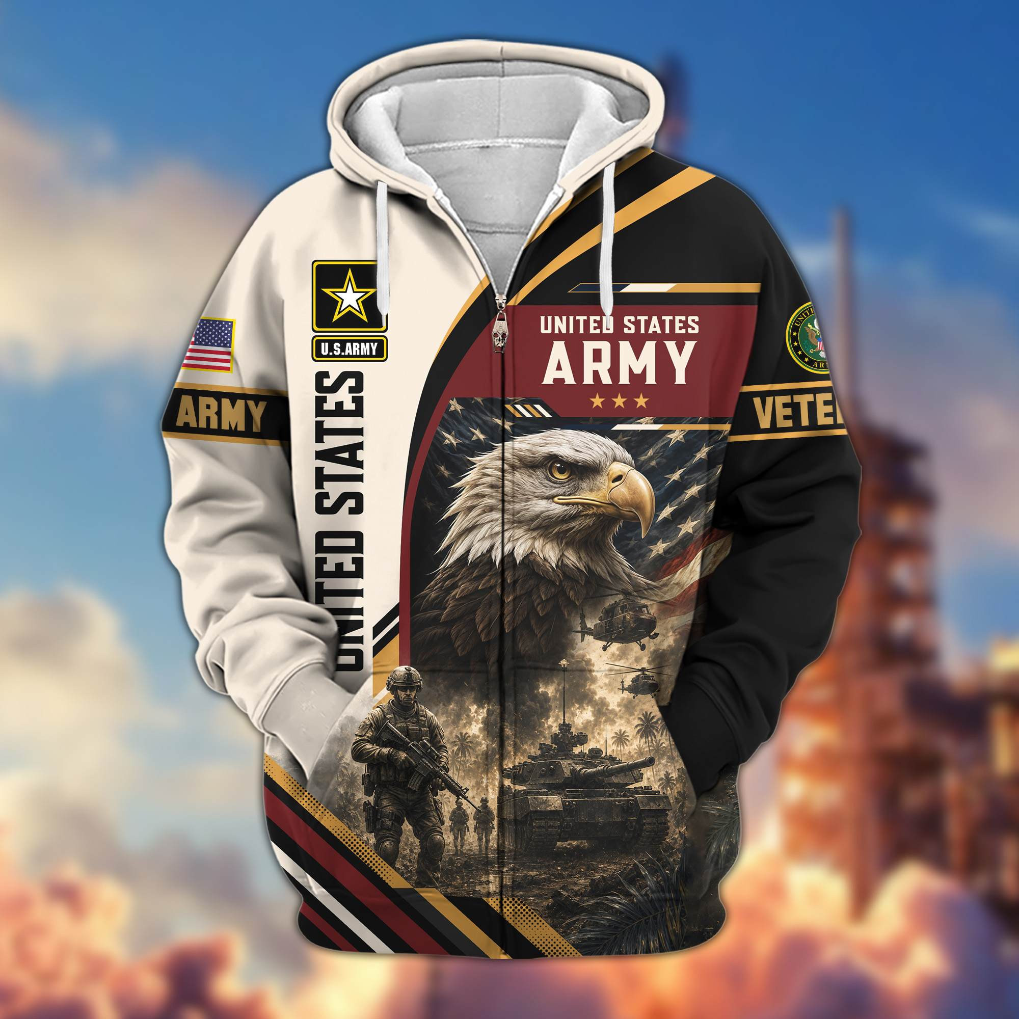 Premium US Veterans Zip Up Hoodie CPHN140811, Gifts For US Veterans, Gifts For Veterans Day