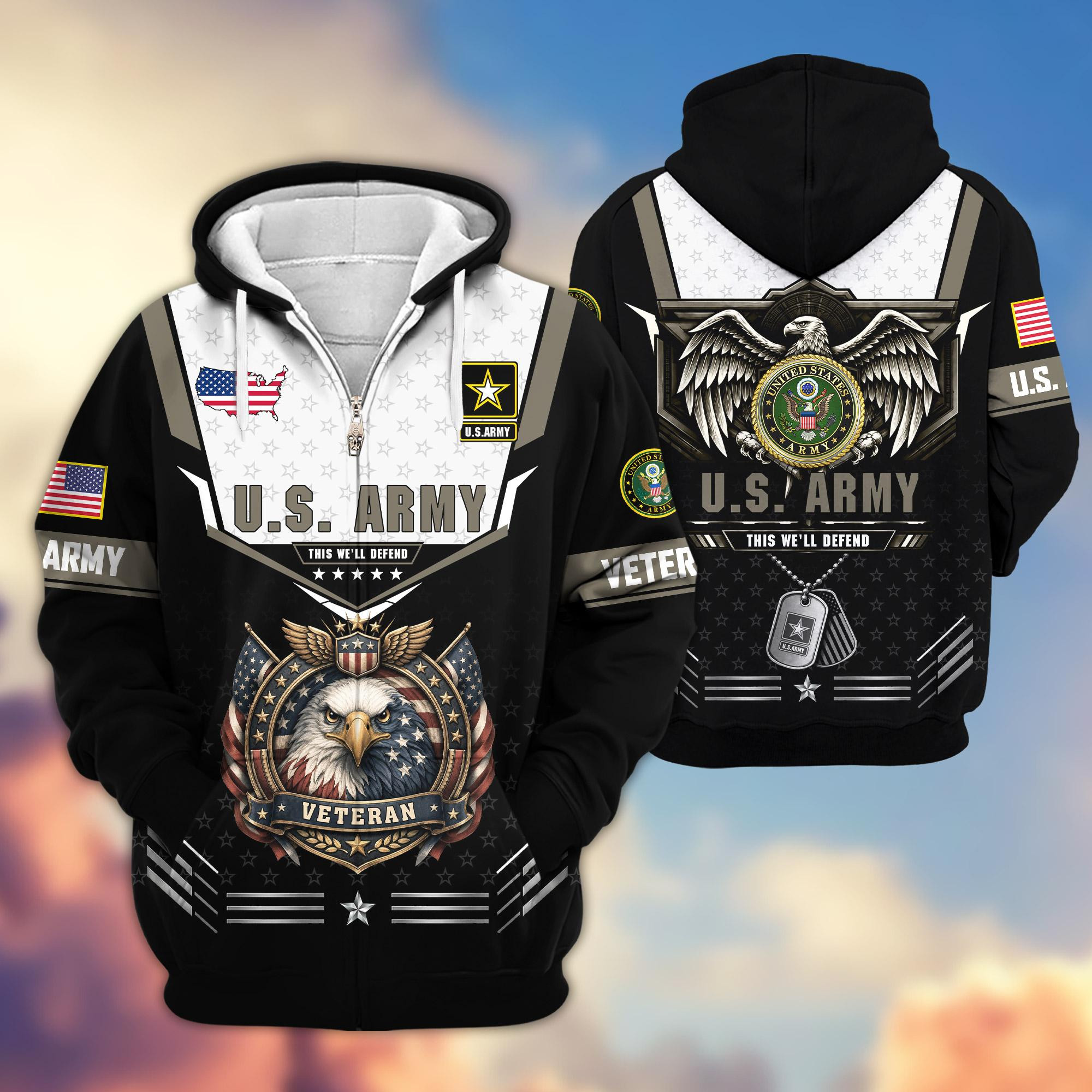 Premium US Veterans Zip Up Hoodie BTTN180821, Gifts For US Veterans, Gifts For Veterans Day