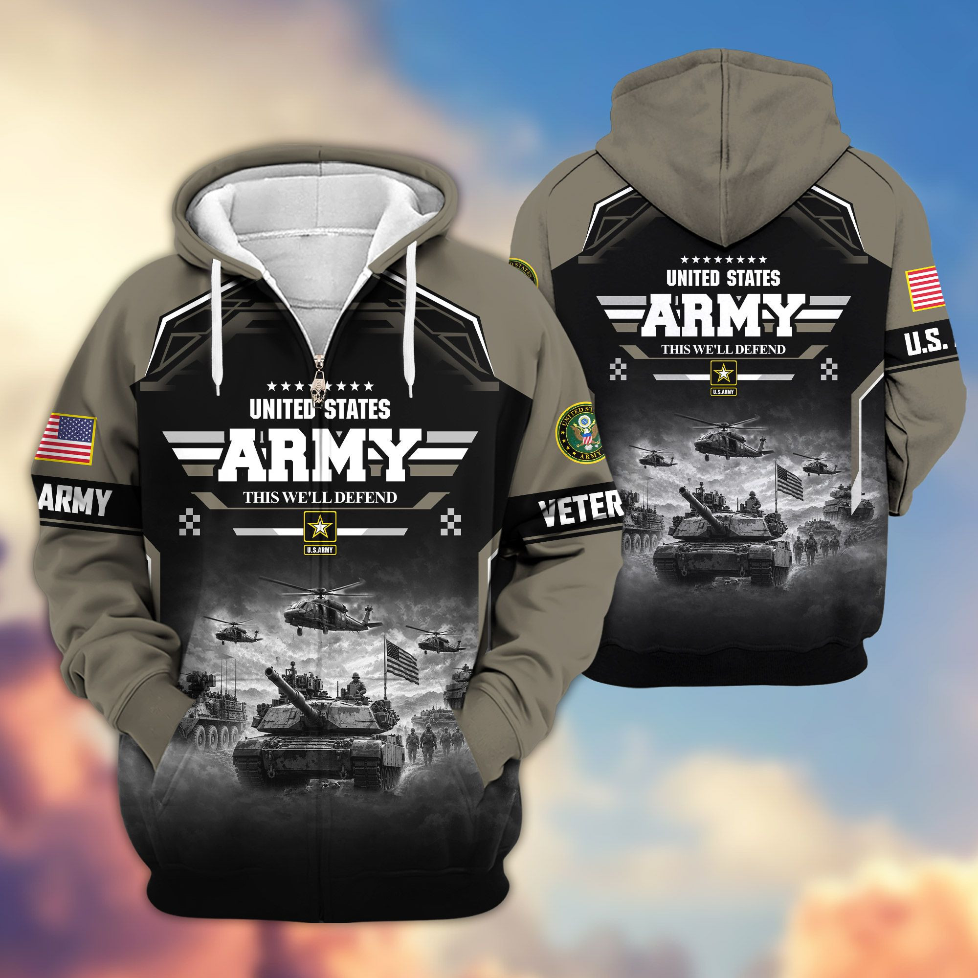 Premium US Veterans Zip Up Hoodie BTTN260822, Gifts For US Veterans, Gifts For Veterans Day