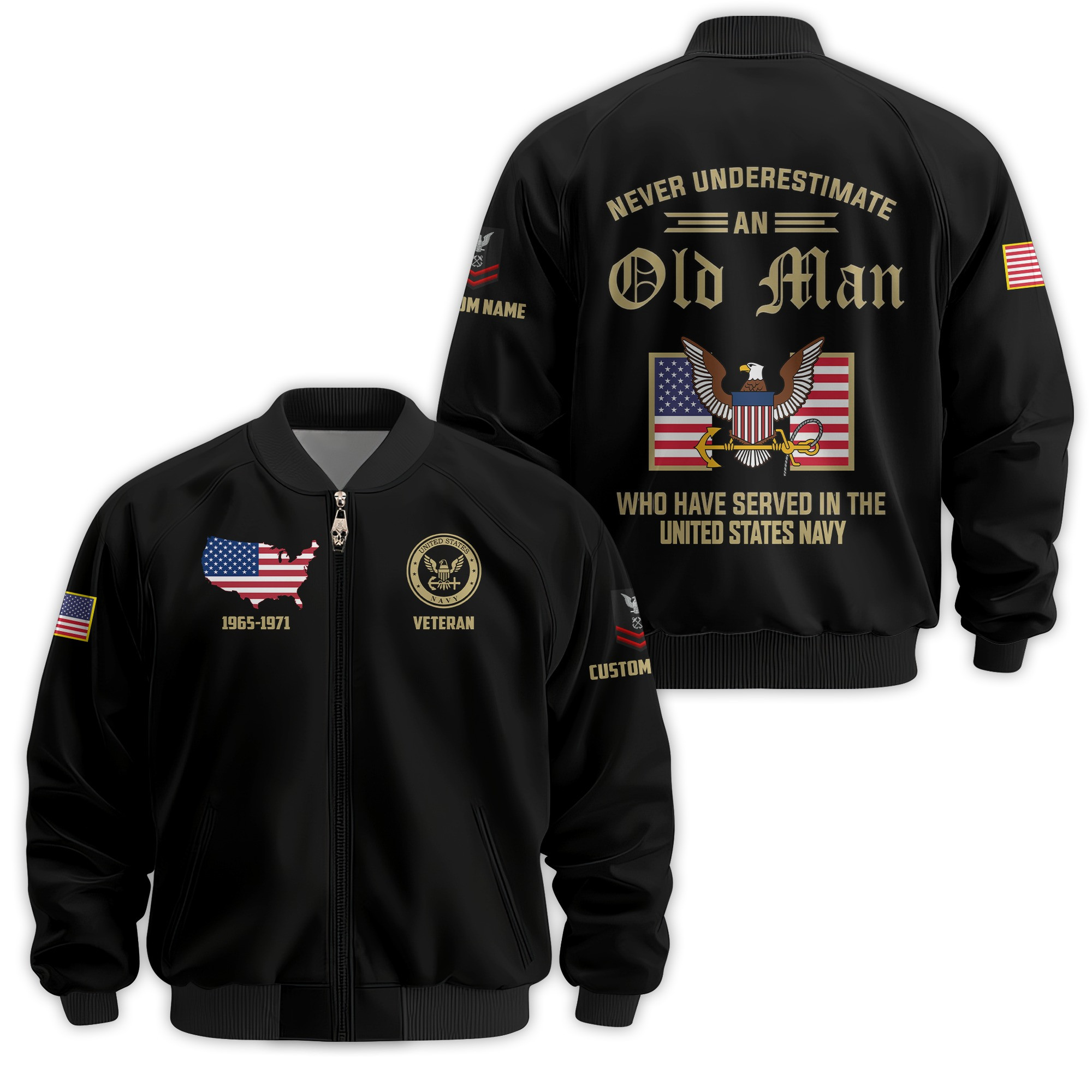 Premium Custom US Navy Veteran Bomber Jacket VPVC811132, Waterproof Windbreaker Coat, Navy Veteran Gift, Veterans Day Gift