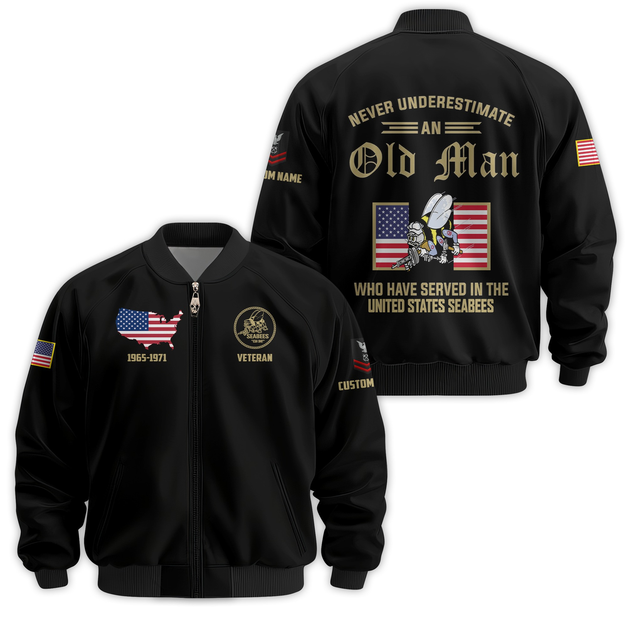 Premium Custom US Seabees Veteran Bomber Jacket VPVC811139, Waterproof Windbreaker Coat, Seabees Veteran Gift, Veterans Day Gift