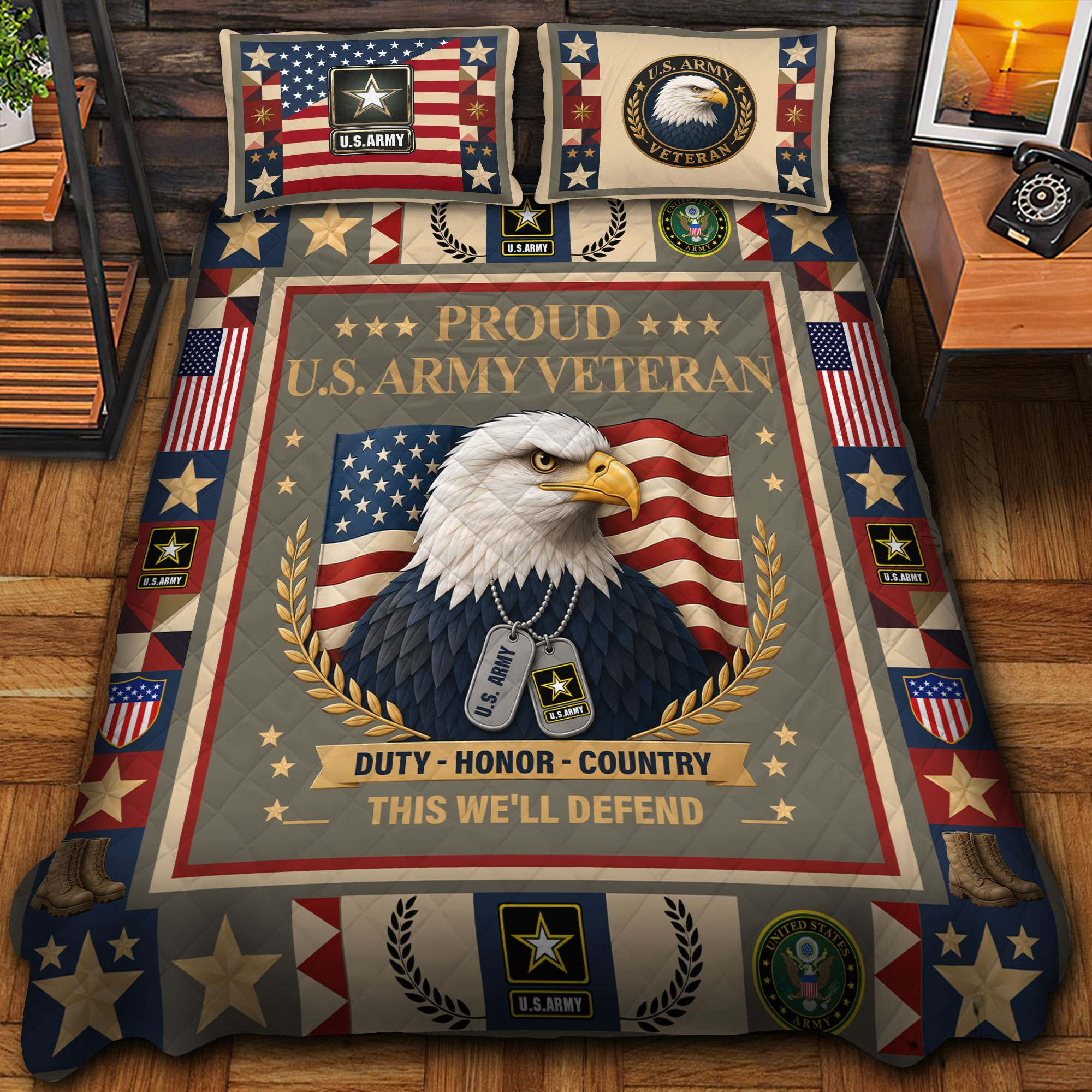Premium US Veterans Bedding Set BTTN080922, Gifts For US Veterans, Gifts For Veterans Day