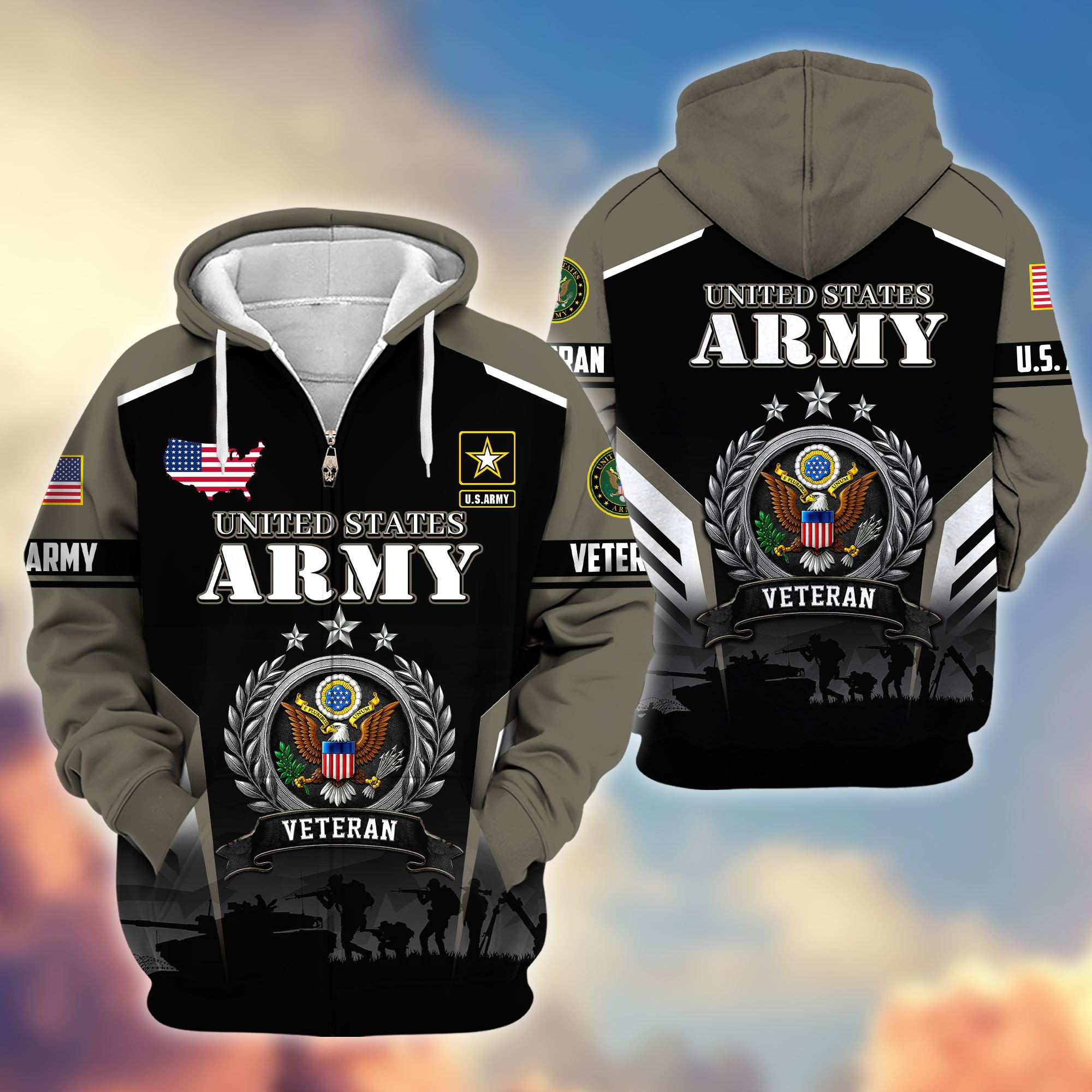Premium US Veterans Zip Up Hoodie BTTN090921, Gifts For US Veterans, Gifts For Veterans Day