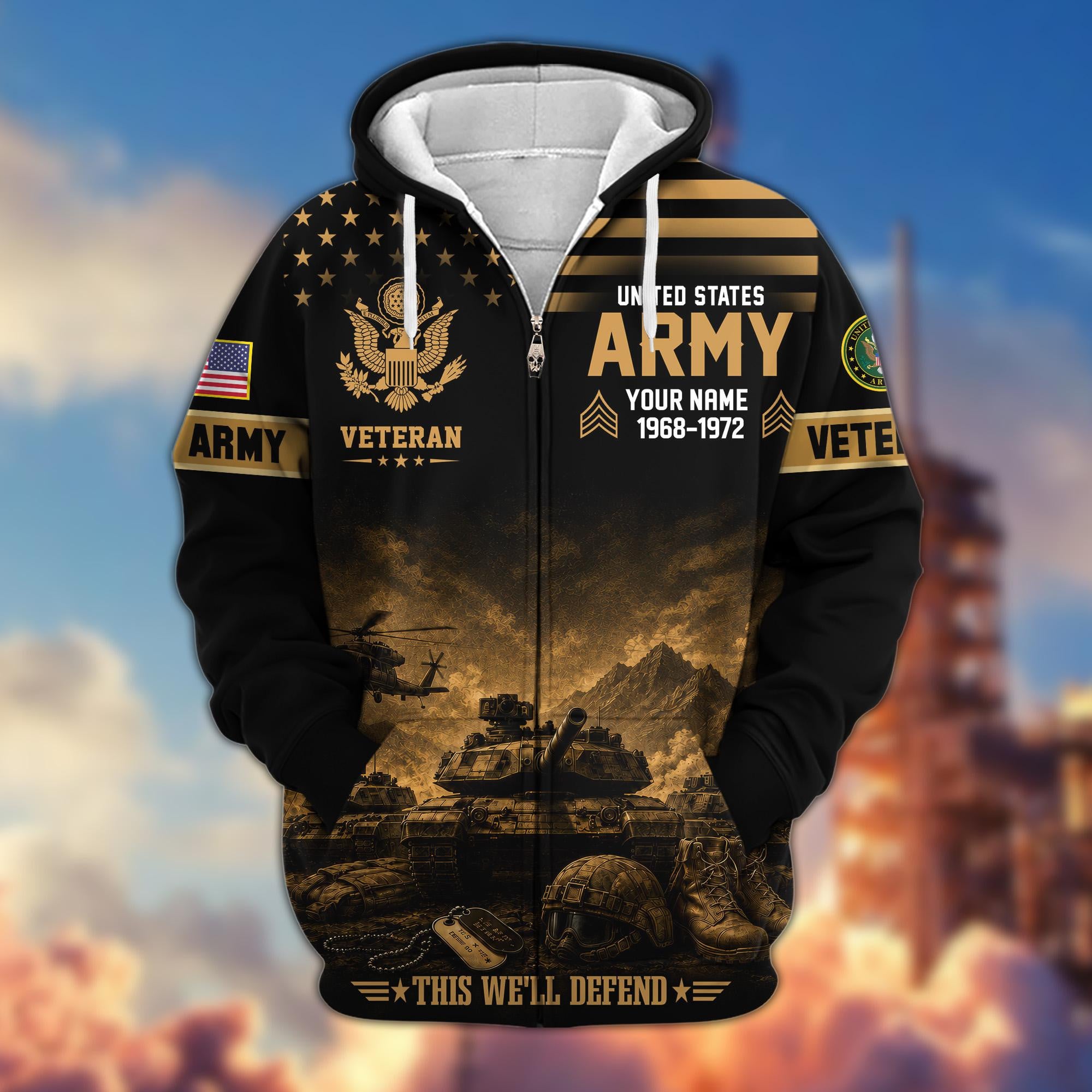 Premium Custom US Veterans Zip Up Hoodie CPHN200711, Gifts For US Veterans, Gifts For Veterans Day