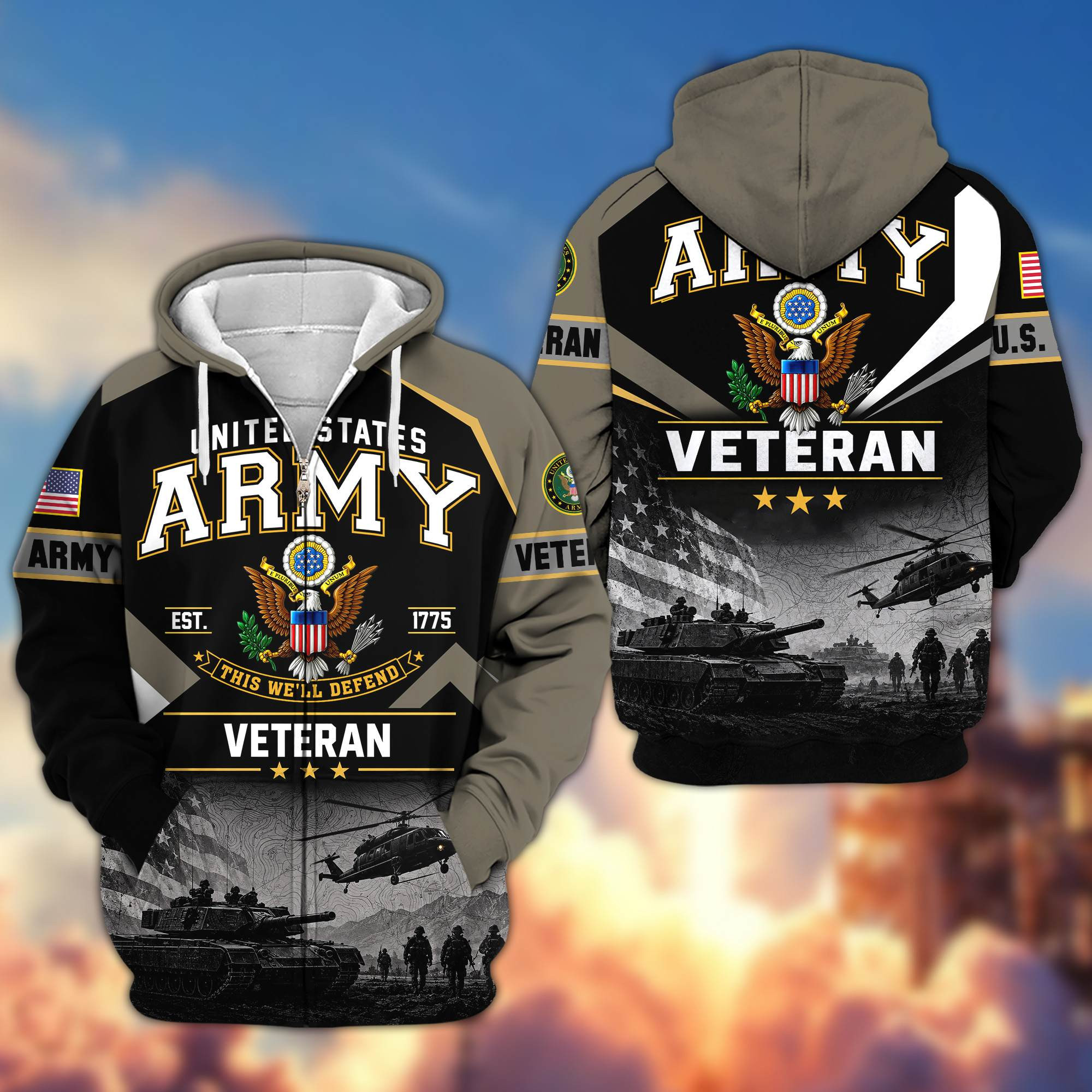 Premium US Veterans Zip Up Hoodie CPHN080911, Gifts For US Veterans, Gifts For Veterans Day