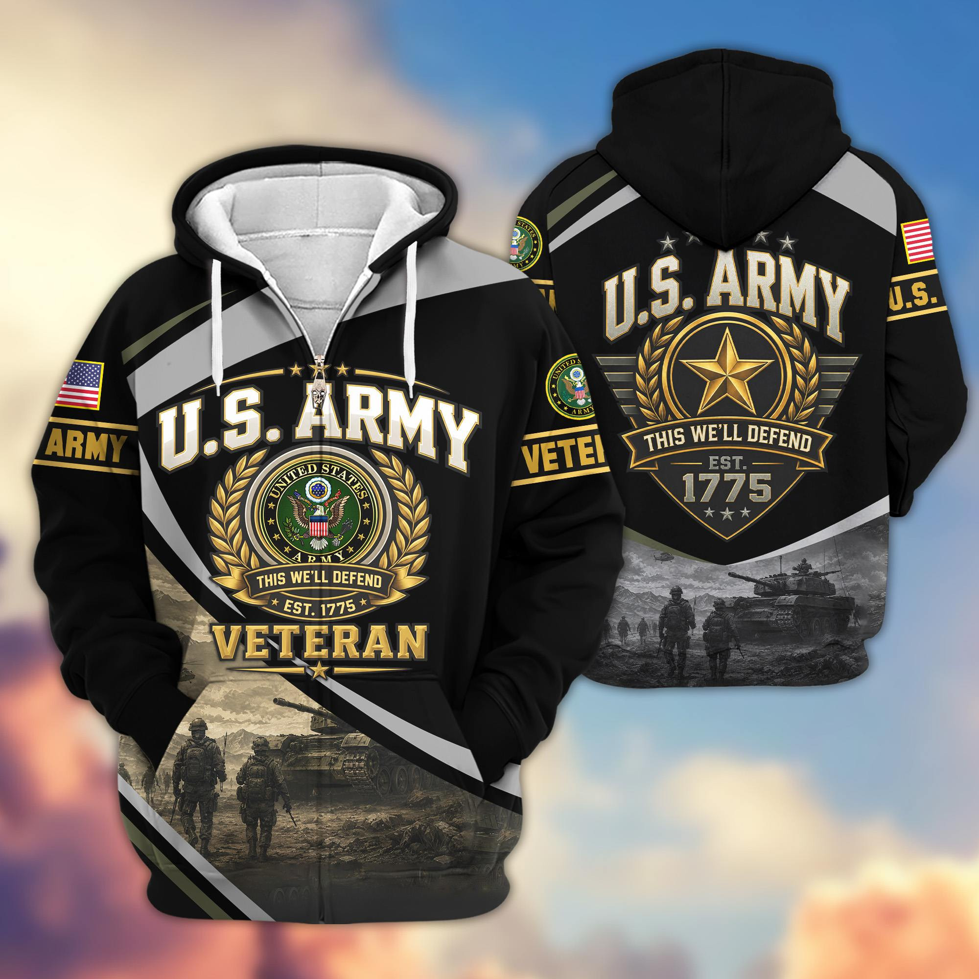 Premium US Veterans Zip Up Hoodie CPHN170812, Gifts For US Veterans, Gifts For Veterans Day