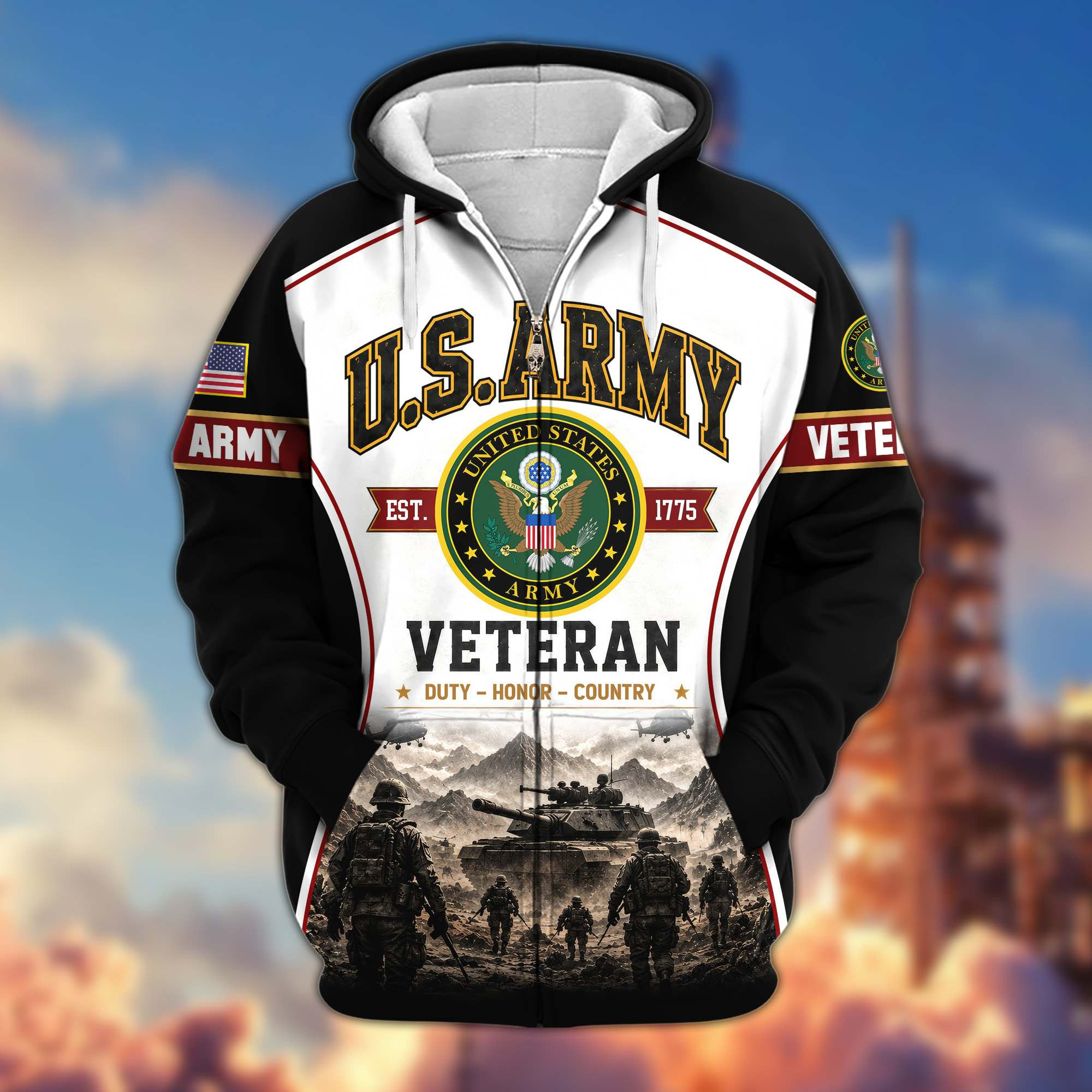 Premium US Veterans Zip Up Hoodie CPHN080912, Gifts For US Veterans, Gifts For Veterans Day