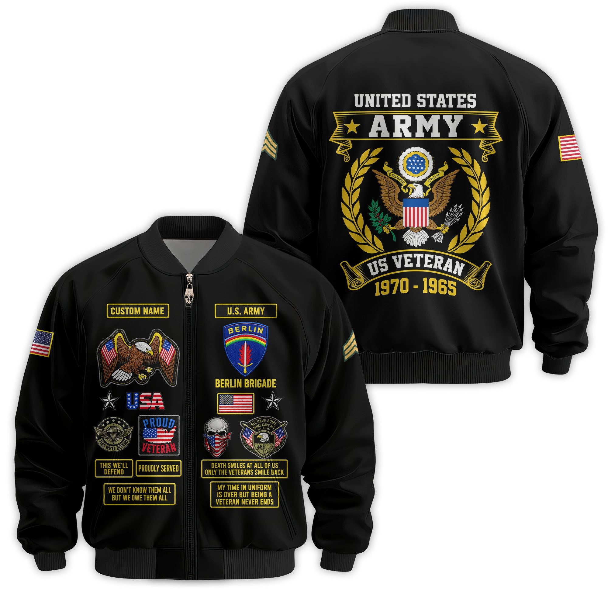 Premium Custom US Army Veteran Bomber Jacket VPVC811151, Waterproof Windbreaker Coat, Army Veteran Gift, Veterans Day Gift