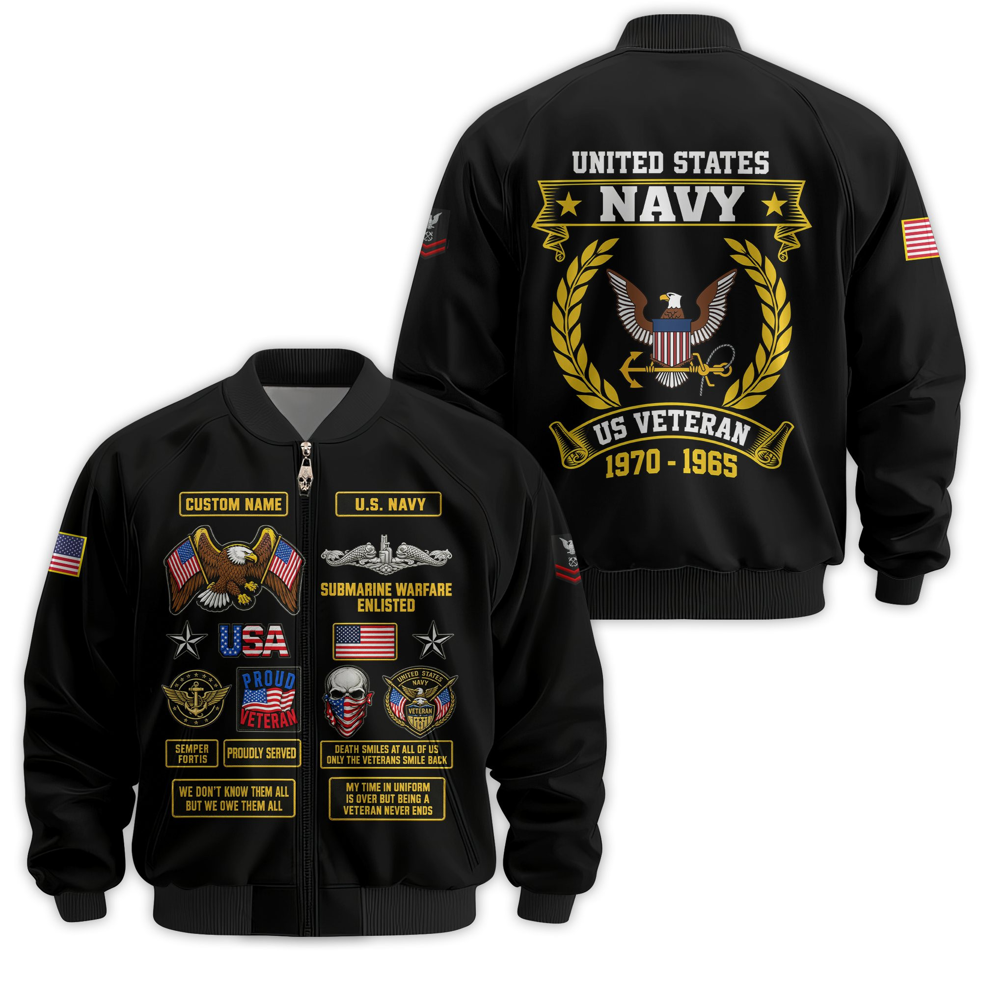 Premium Custom US Navy Veteran Bomber Jacket VPVC811152, Waterproof Windbreaker Coat, Navy Veteran Gift, Veterans Day Gift