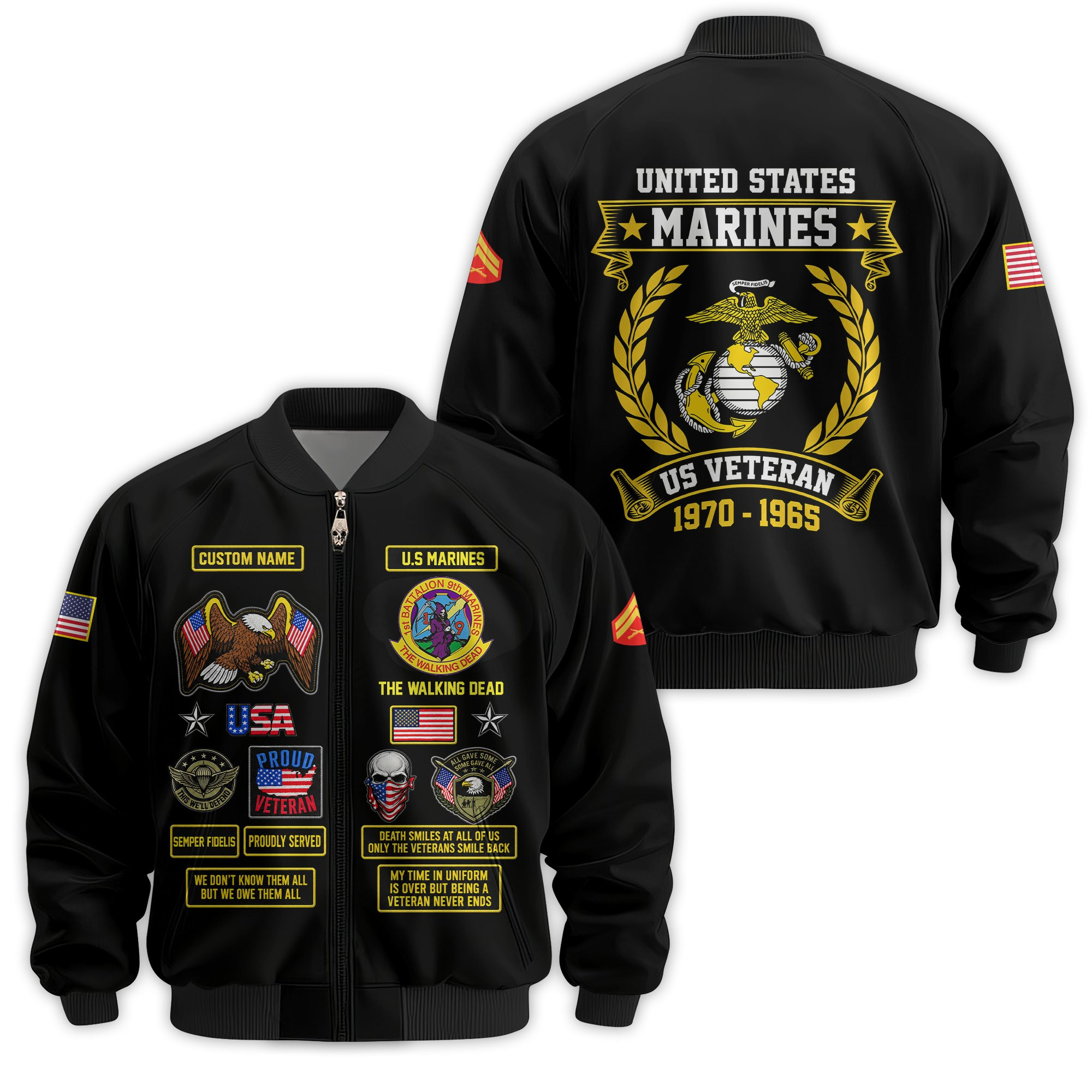 Premium Custom USMC Veteran Bomber Jacket VPVC811153, Waterproof Windbreaker Coat, Marine Veteran Gift, Veterans Day Gift