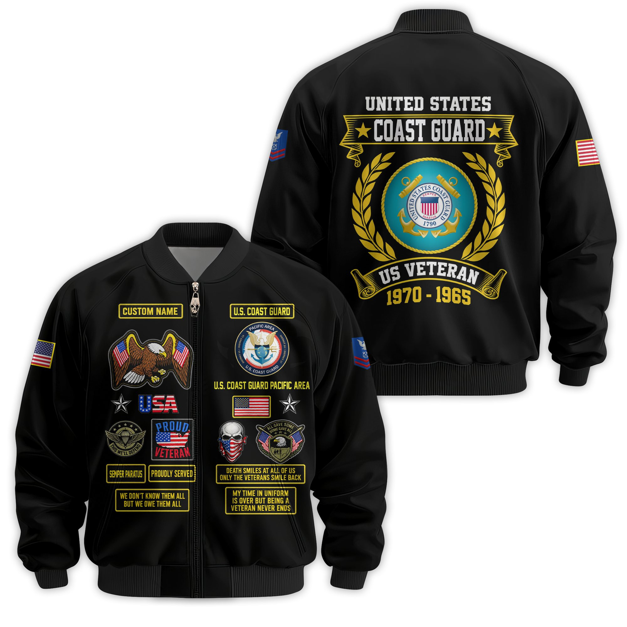 Premium Custom USCG Veteran Bomber Jacket VPVC811155, Waterproof Windbreaker Coat, Coast Guard Veteran Gift, Veterans Day Gift