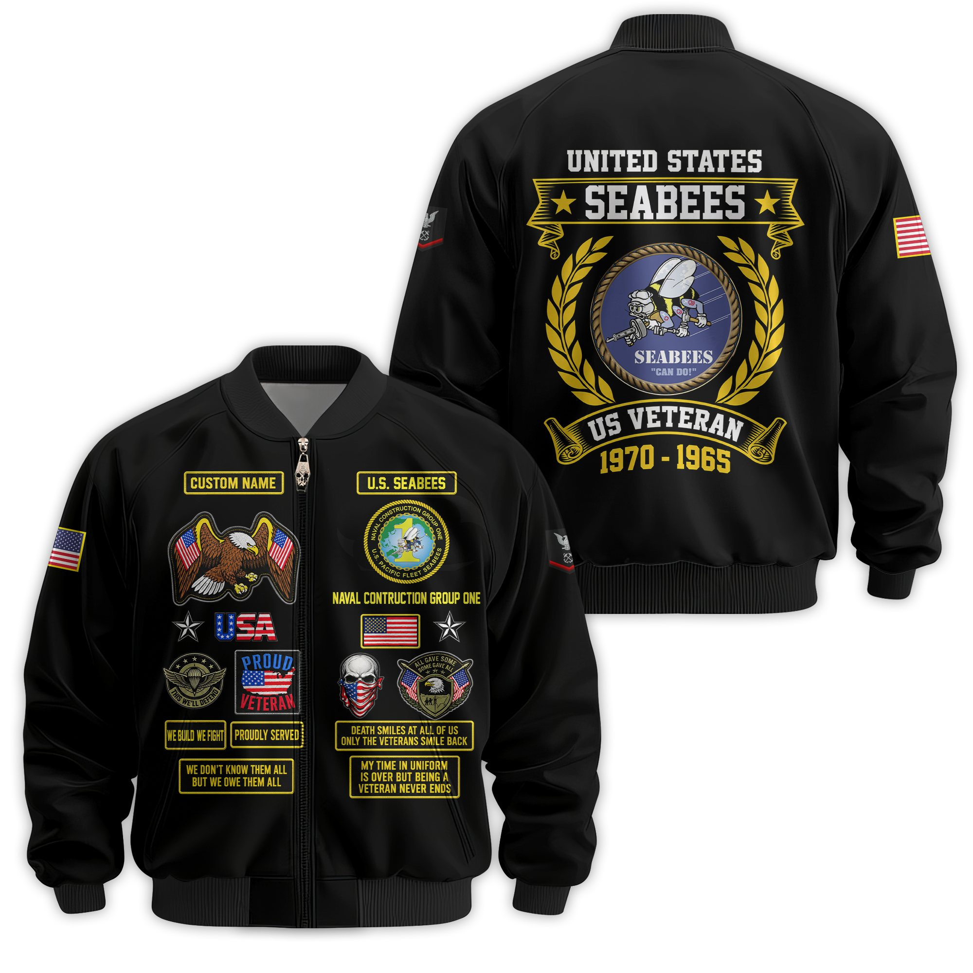 Premium Custom US Seabees Veteran Bomber Jacket VPVC811159, Waterproof Windbreaker Coat, Seabees Veteran Gift, Veterans Day Gift