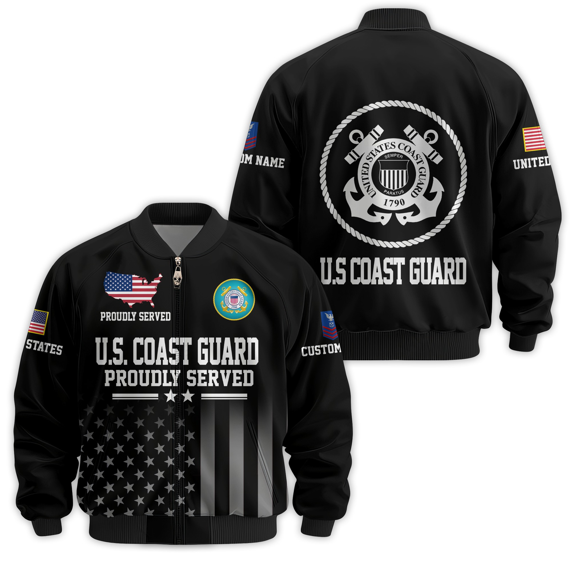 Premium Custom USCG Veteran Bomber Jacket VPVC811165, Waterproof Windbreaker Coat, Coast Guard Veteran Gift, Veterans Day Gift