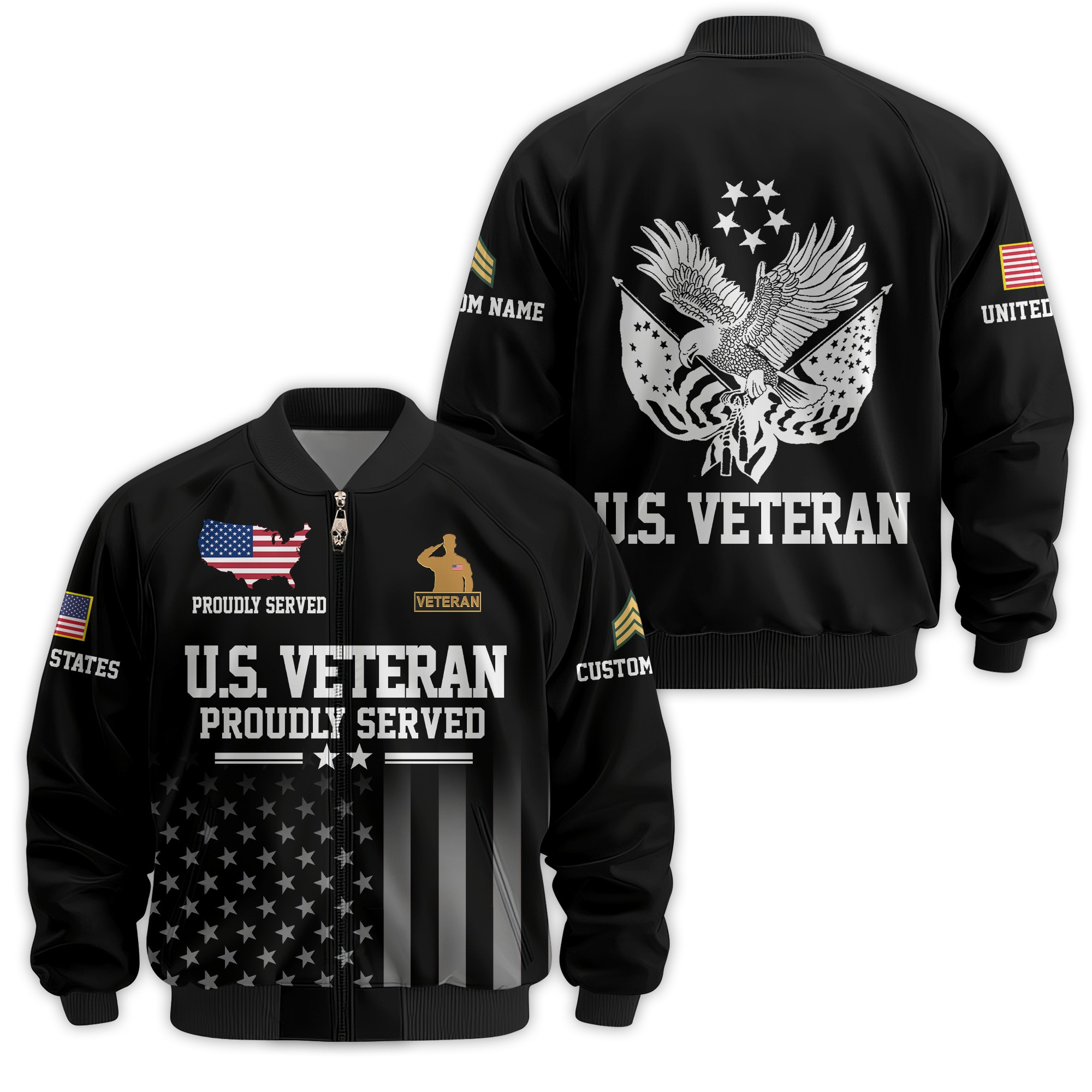 Premium Custom US Veteran Bomber Jacket VPVC811167, Waterproof Windbreaker Coat, US Veteran Gift, Veterans Day Gift